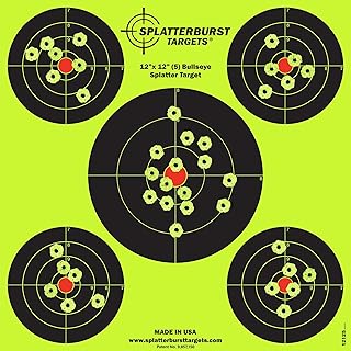 12"x12" (5) Bullseye Splatterburst Target - Instantly See Your Shots Burst Bright Florescent Yellow Upon Impact!