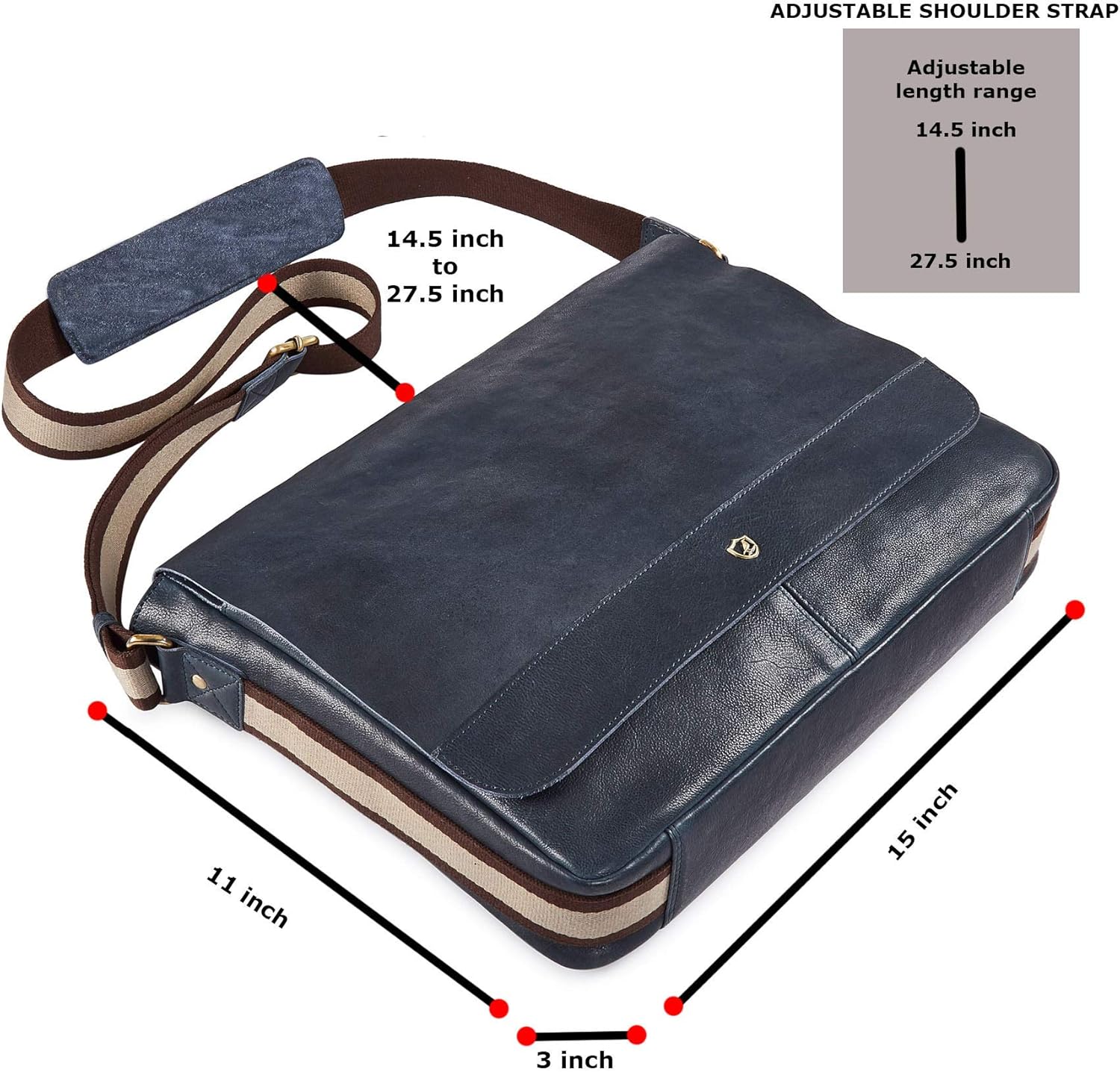 Real Leather Laptop Bag Men Women Distressed Vintage Messenger Satchel Shoulder Bag Up To Fit 16 Inch - Image 2