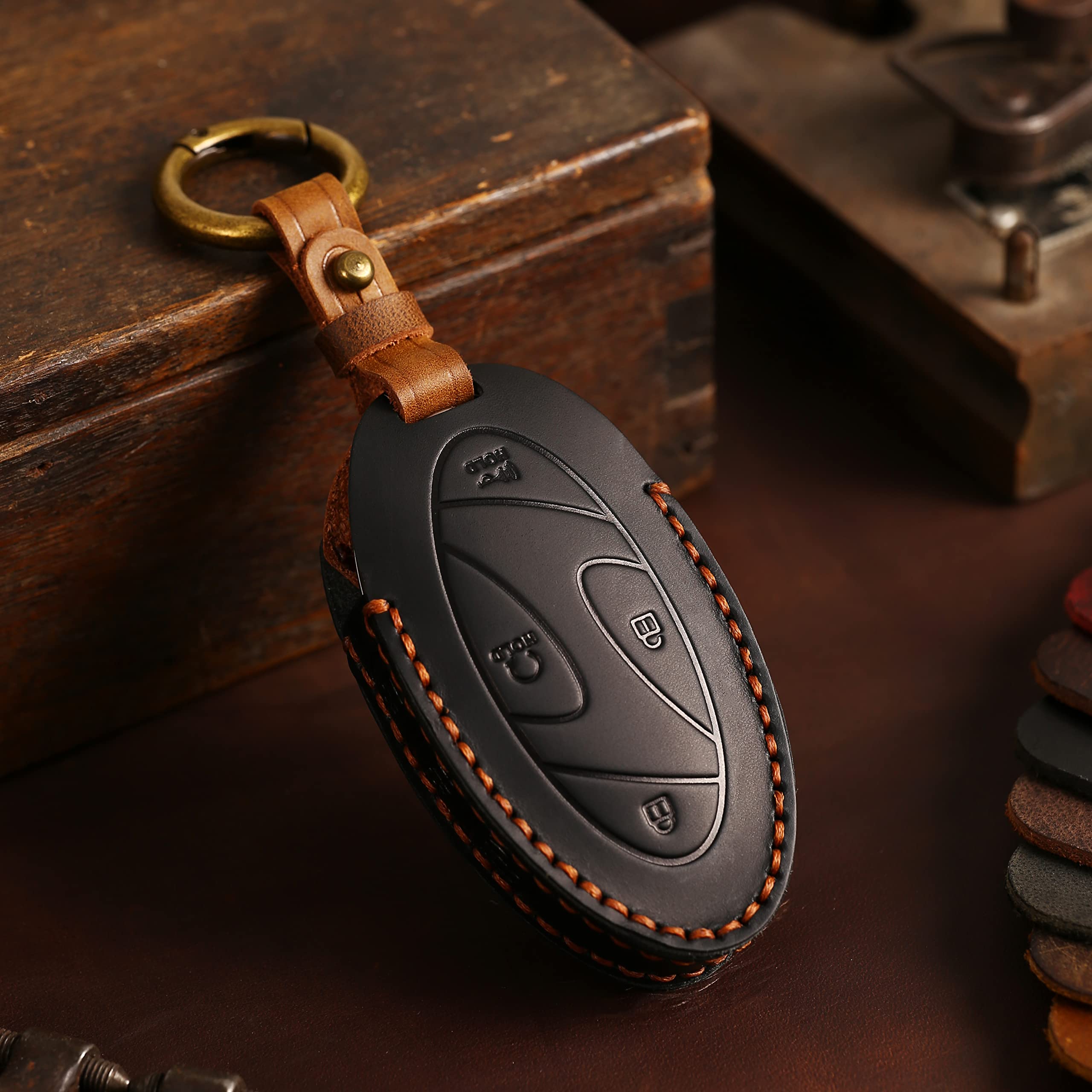 KUNIO Car Key Fob Cover for Hyundai Ioniq 6, Grandeur GN7, Kona 2023 - Leather Key Case with 5 Buttons - Black - Image 4