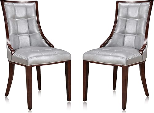 Manhattan Comfort Fifth Avenue - Sillas de comedor de piel sintética, muebles Parsons Accent con asiento acolchado con respaldo de ala, costuras