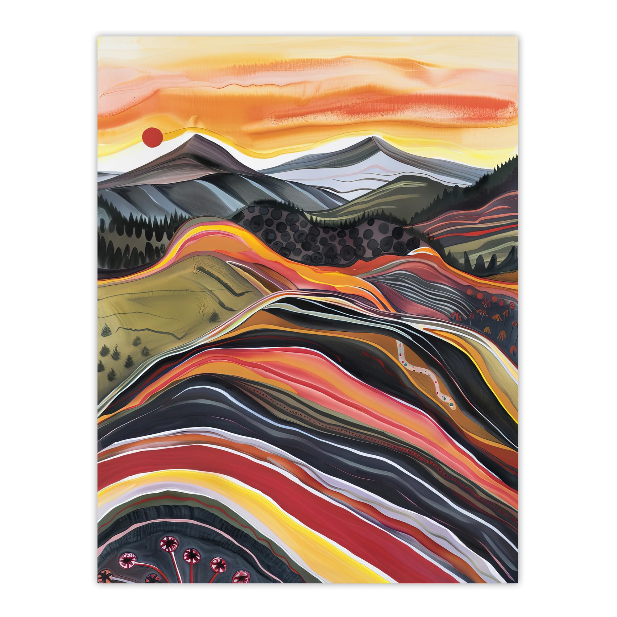 Artery8 Cairngorms Mountains Scottish Sunset Folk Art Living Room Extra Large XL Wall Art Poster Print