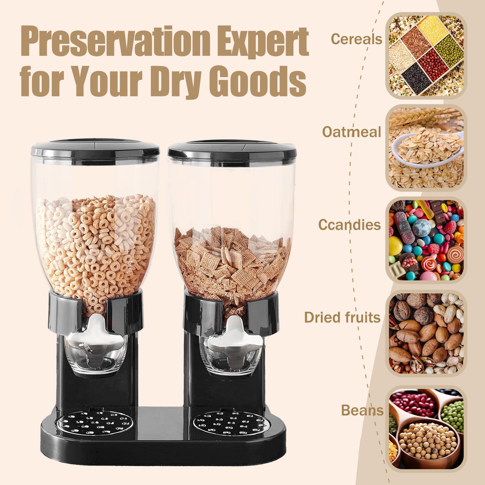 Meegoo Dispenser per cereali, contenitori per cereali, grande capacità, 3,5 l, confezione da 2, con interruttore rotante, contenitore ermetico per alimenti per dispensa da cucina, dispenser di