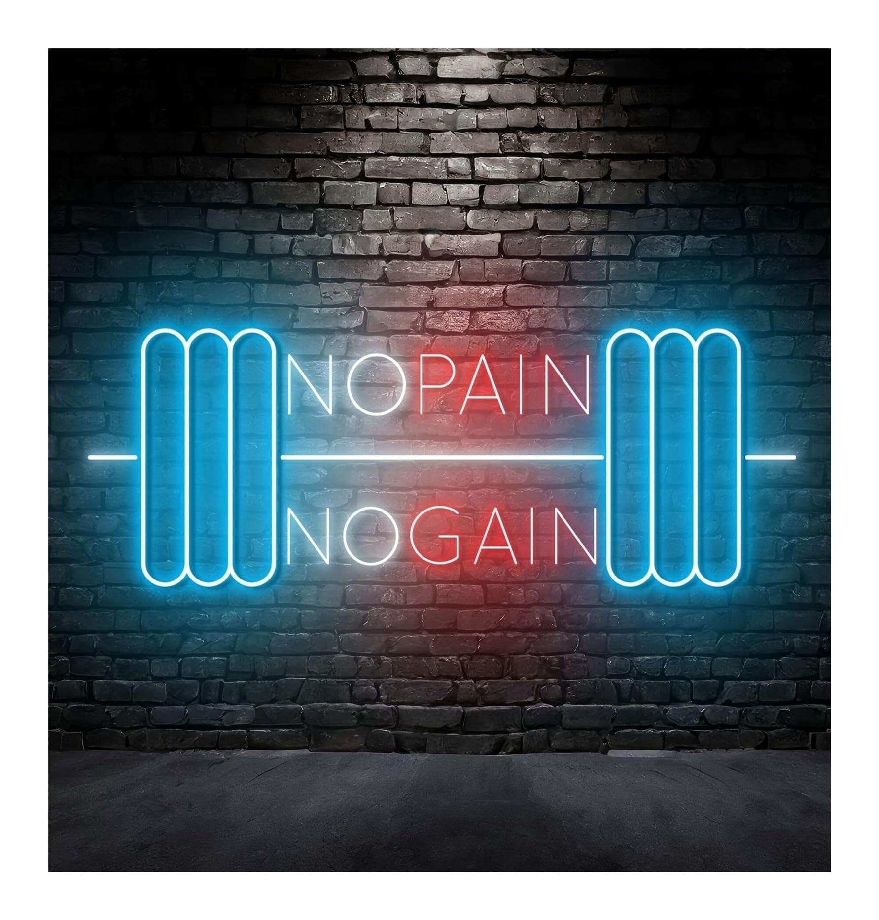 RONGCH Hanging Art Signs No Pain No Gain Neon Sign Weightlifting Lifter Dumbell Led Light Store Shop Decor Storefront Window Display Business Entrance 65cm