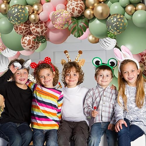 Miniatura 5 de Kit de guirnalda de globos de safari en la selva, jirafa, cebra, estampado a rayas, verde salvia, rosa, globos y globos de confeti dorado metálico