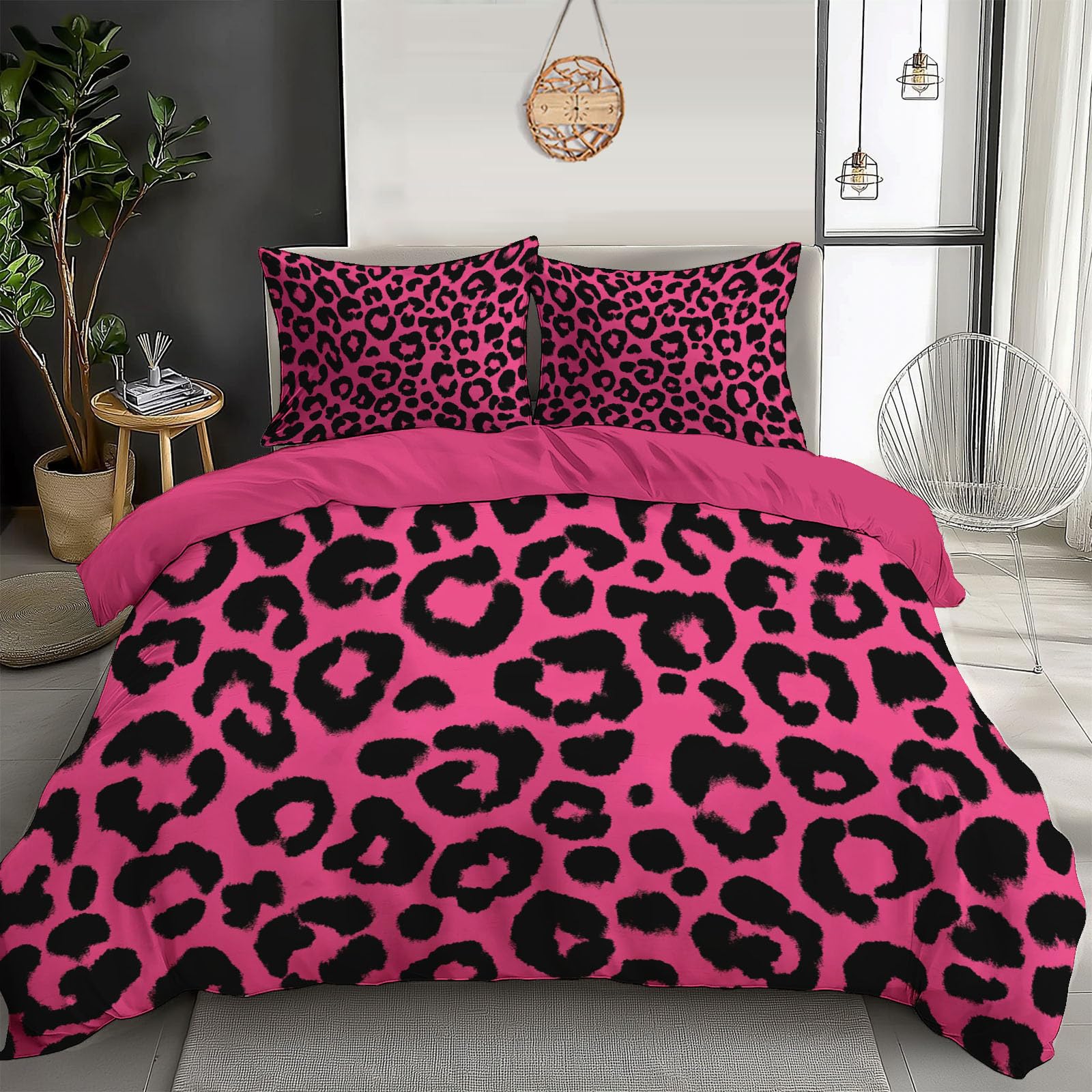 Parure de lit imprimé léopard microfibre anti-plis pour lit double 240x220 cm sans repassage