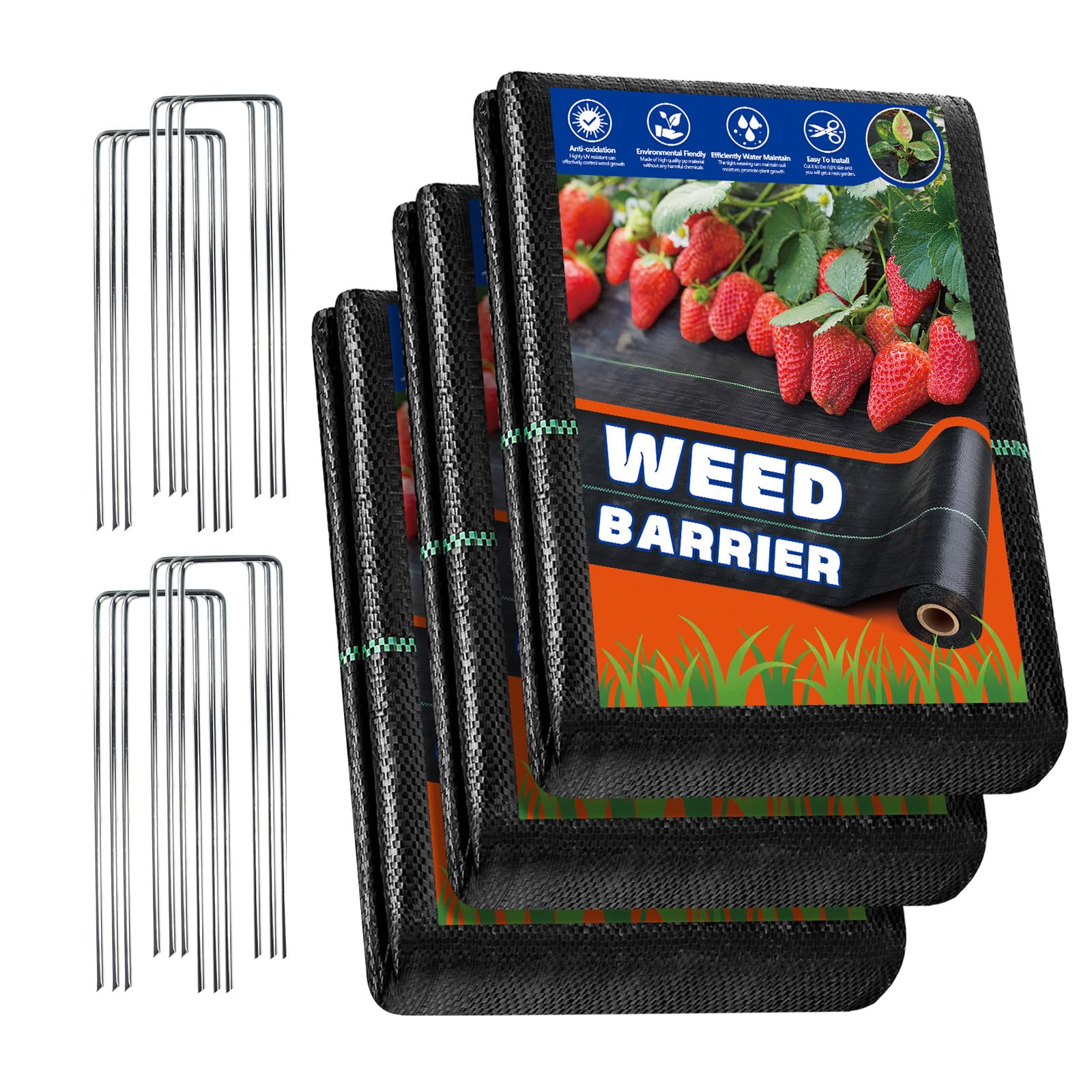 Garden Weed Barrier Landscape Fabric 3x60FT, Woven Weed Barrier Blocker Fabric Heavy Duty, Black Mulch for Landscaping Fabric, Weed Control Mat for Garden Beds, Driveway, Geotextile 3pcs 3x20ft