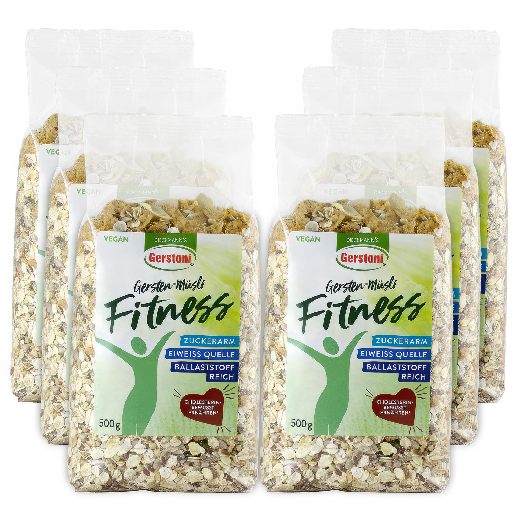 Gerstoni Gersten-Müsli Fitness (18x500g), ZUCKERARM, EIWEISSQUELLE, BALLASTSTOFFREICH mit pflanzlichem Beta-Glucan