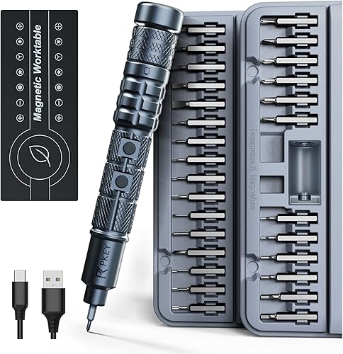 PKEY Juego de destornilladores eléctricos inalámbricos, mini destornillador eléctrico todo en uno, 28 puntas magnéticas, par de 3 engranajes, kit de