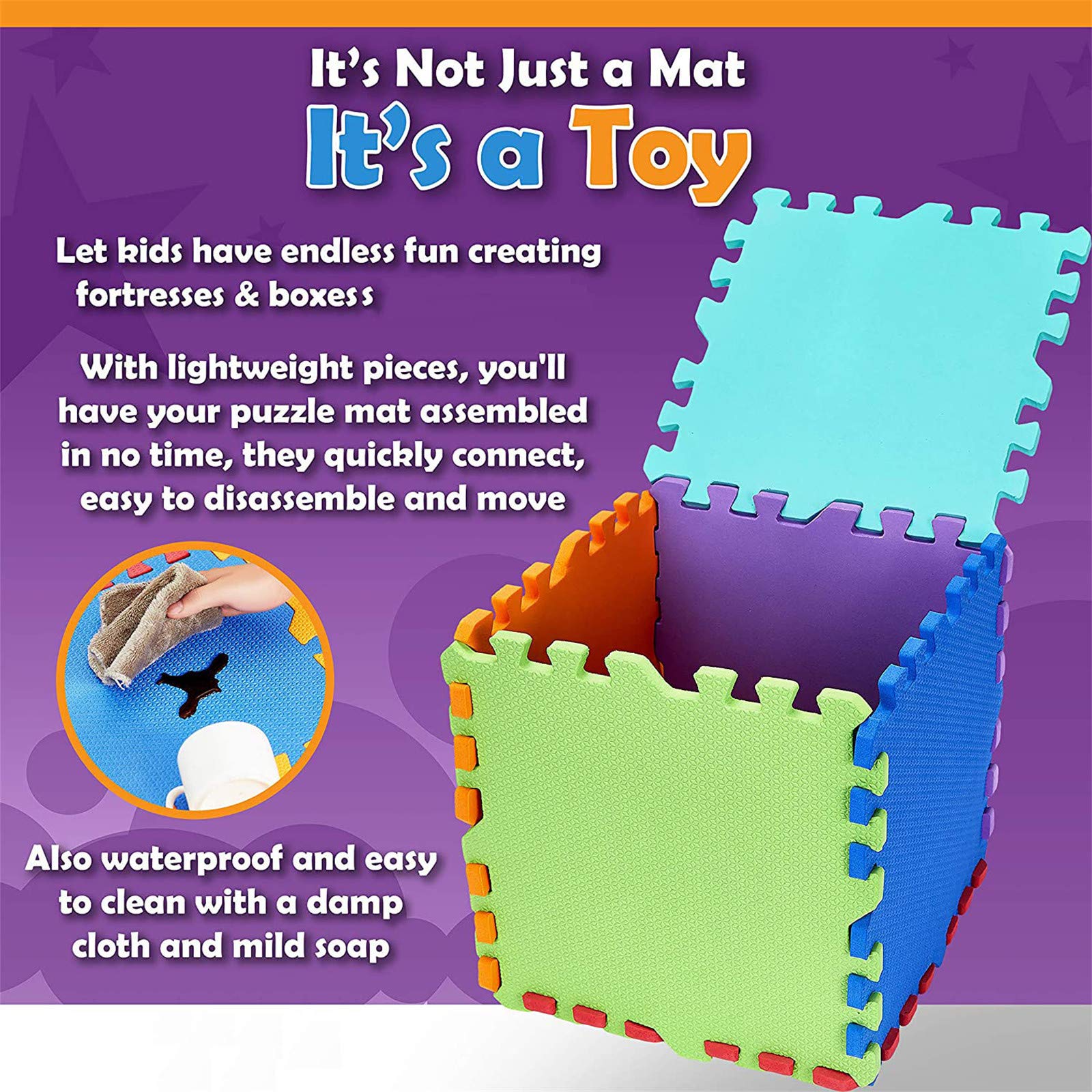 Generico Tappetino Puzzle in Schiuma ad Incastro per Bambini, 10 Piastrelle reversibili Impermeabili Antiscivolo in Eva per Pavimenti, tappetini Morbidi per Sala Giochi e Yoga, tappetini Colorati per