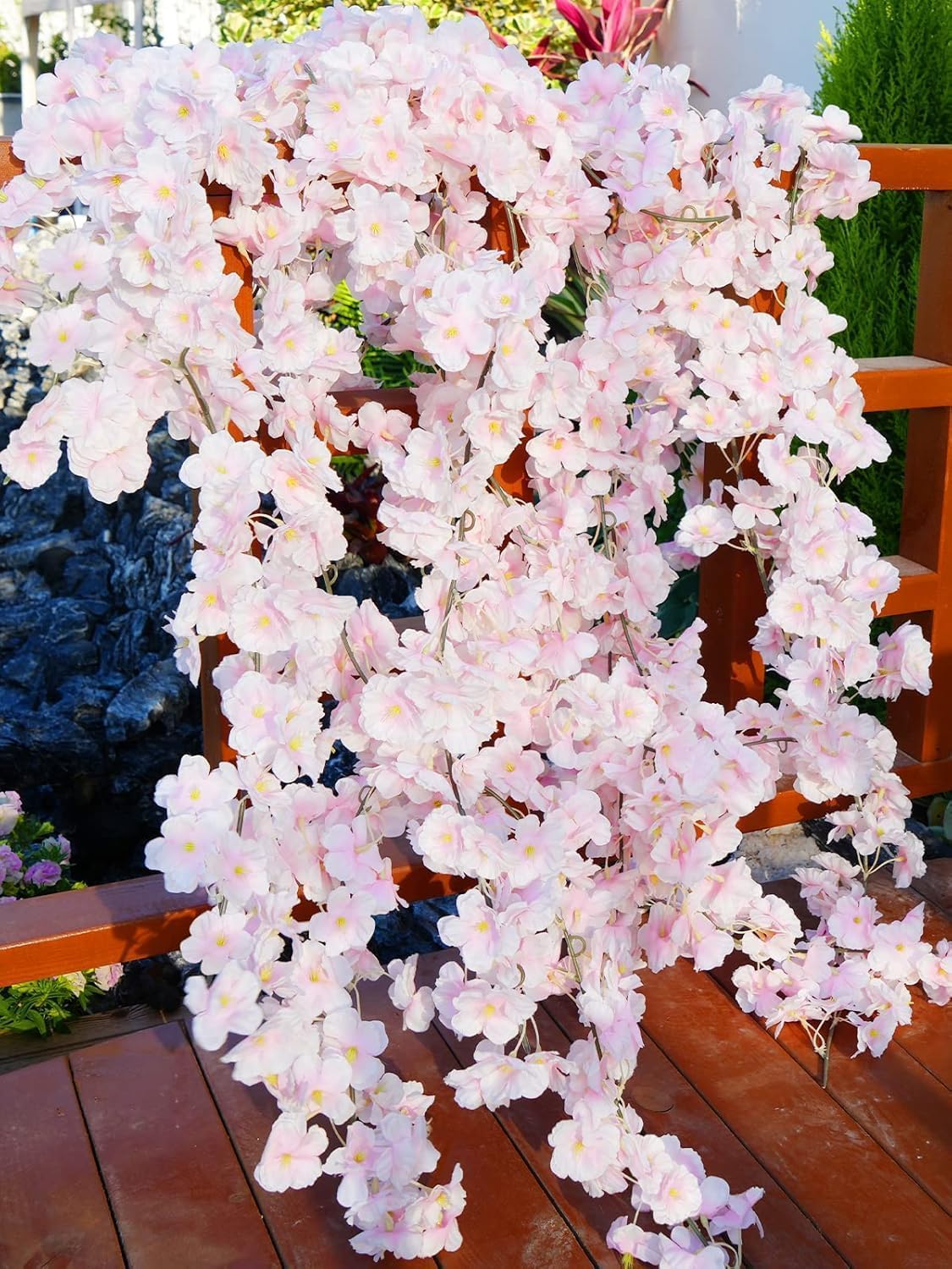 2 Ghirlande Di Fiori Di Ciliegio Artificiali 230 Cm – Seta Rosa Scuro, 18 Fiori Ciascuna, Per Matrimoni E Decorazioni