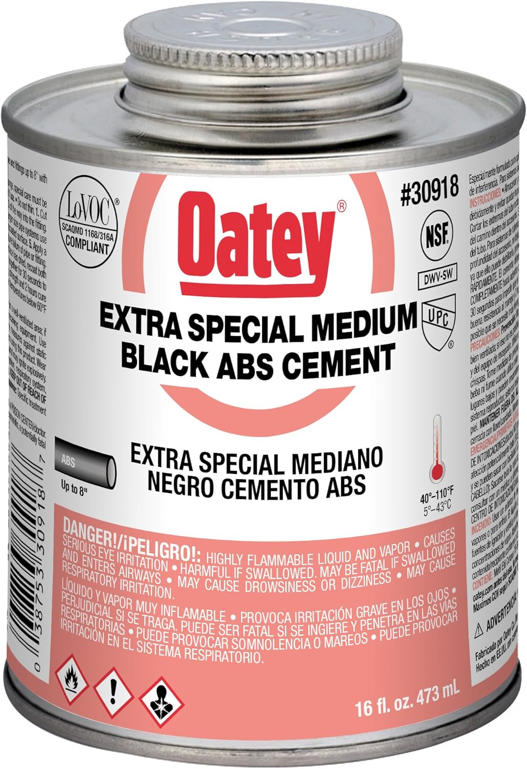 Oatey 30918 ABS Extra Special Cement, 16 oz, Black