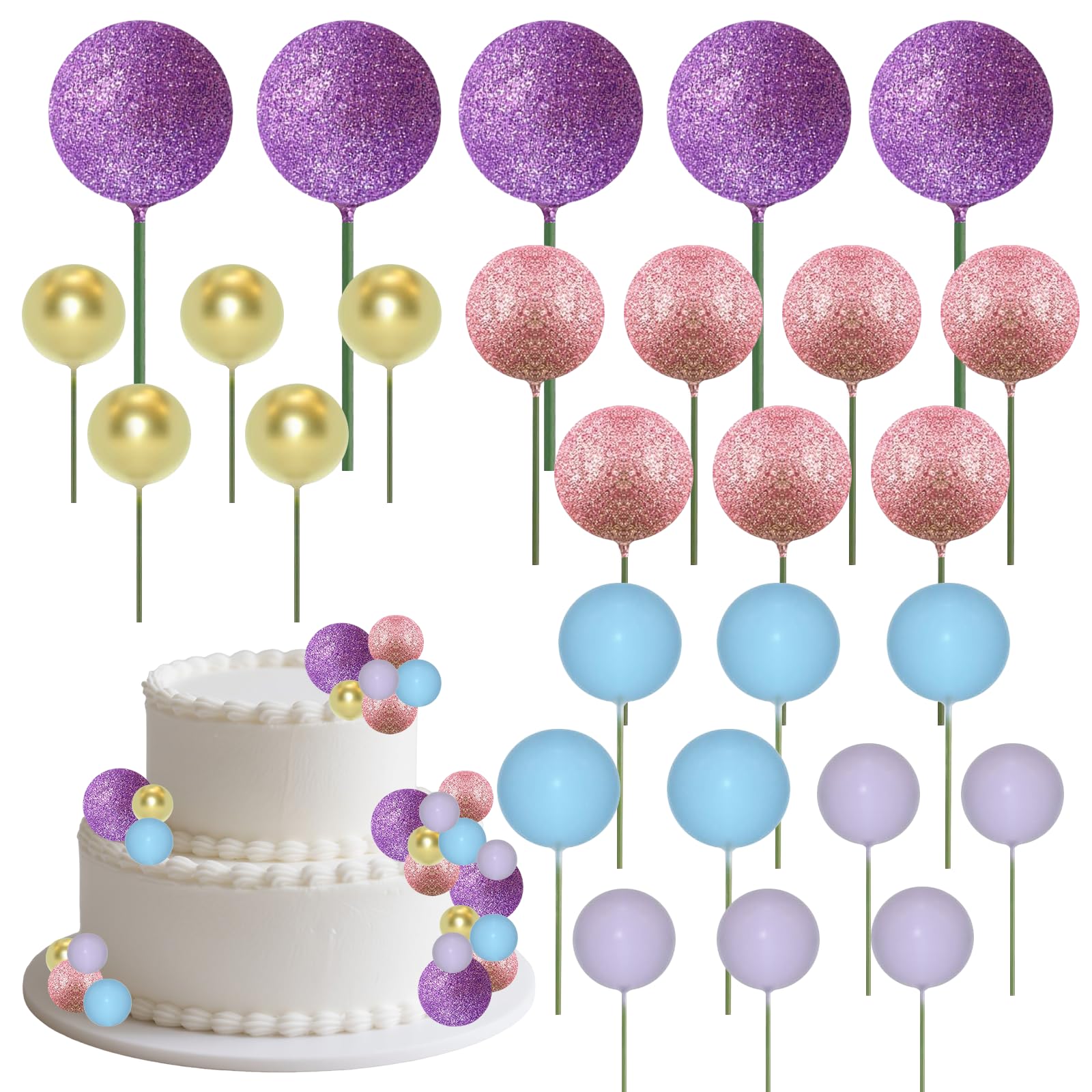 Gkhlg 50Pcs Cake Balls Decoration Cake Topper Purple Cake Balls Disco Balls Decorations for Birthday Party Baby Shower Halloween Christmas Theme Cake Decor (Purple)