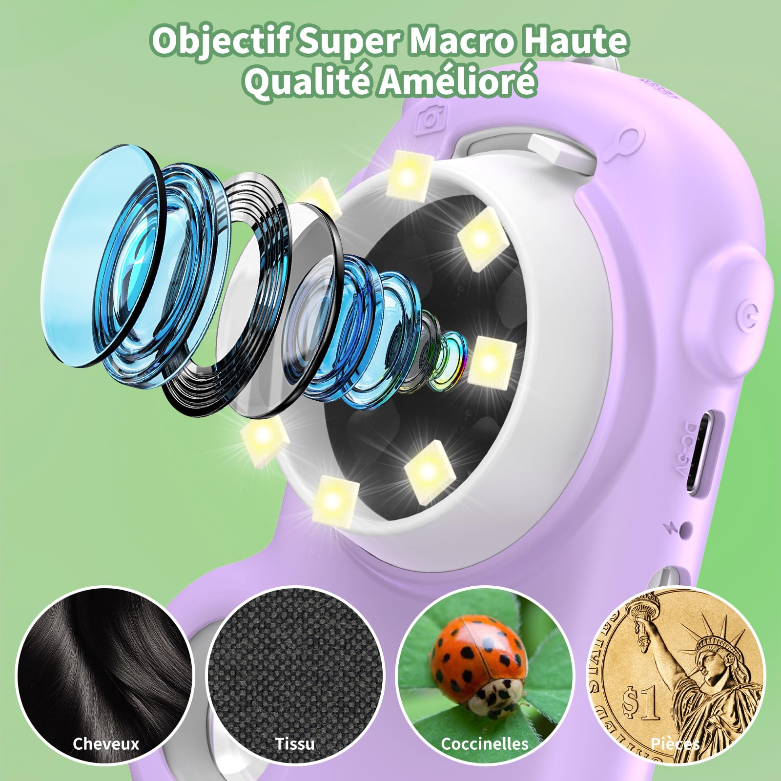 2 en 1 Microscope Enfant Portable pour 3-12 Ans Étudiants (Violet)