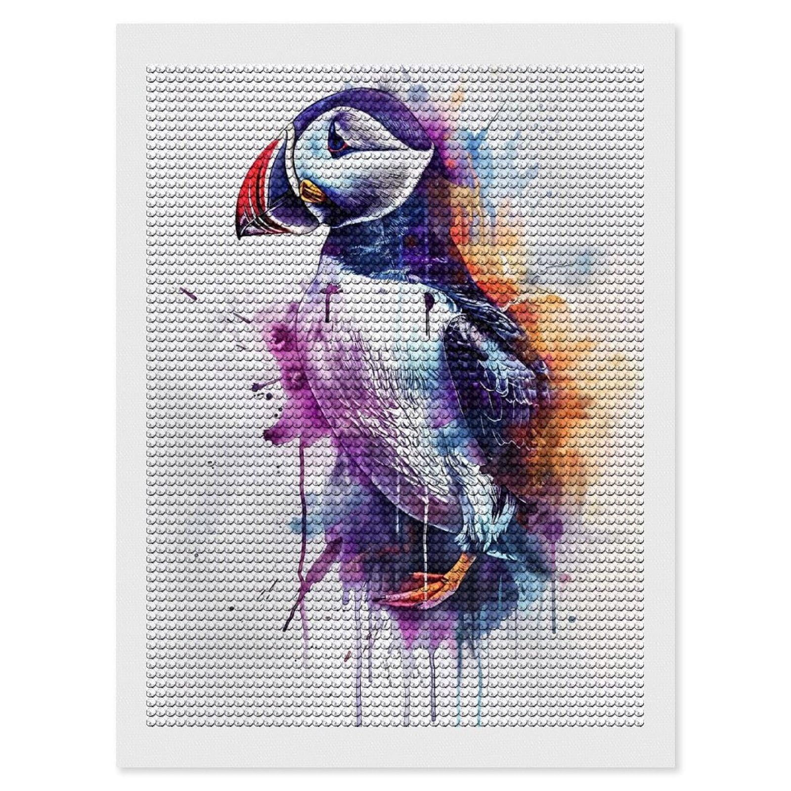 Junmoney Atlantic Puffin Watercolor Diamond Painting Canvas Set 12"x16", Full Kit Included, Calming Craft to Unwind, Farmhouse Decor, Christmas Gift