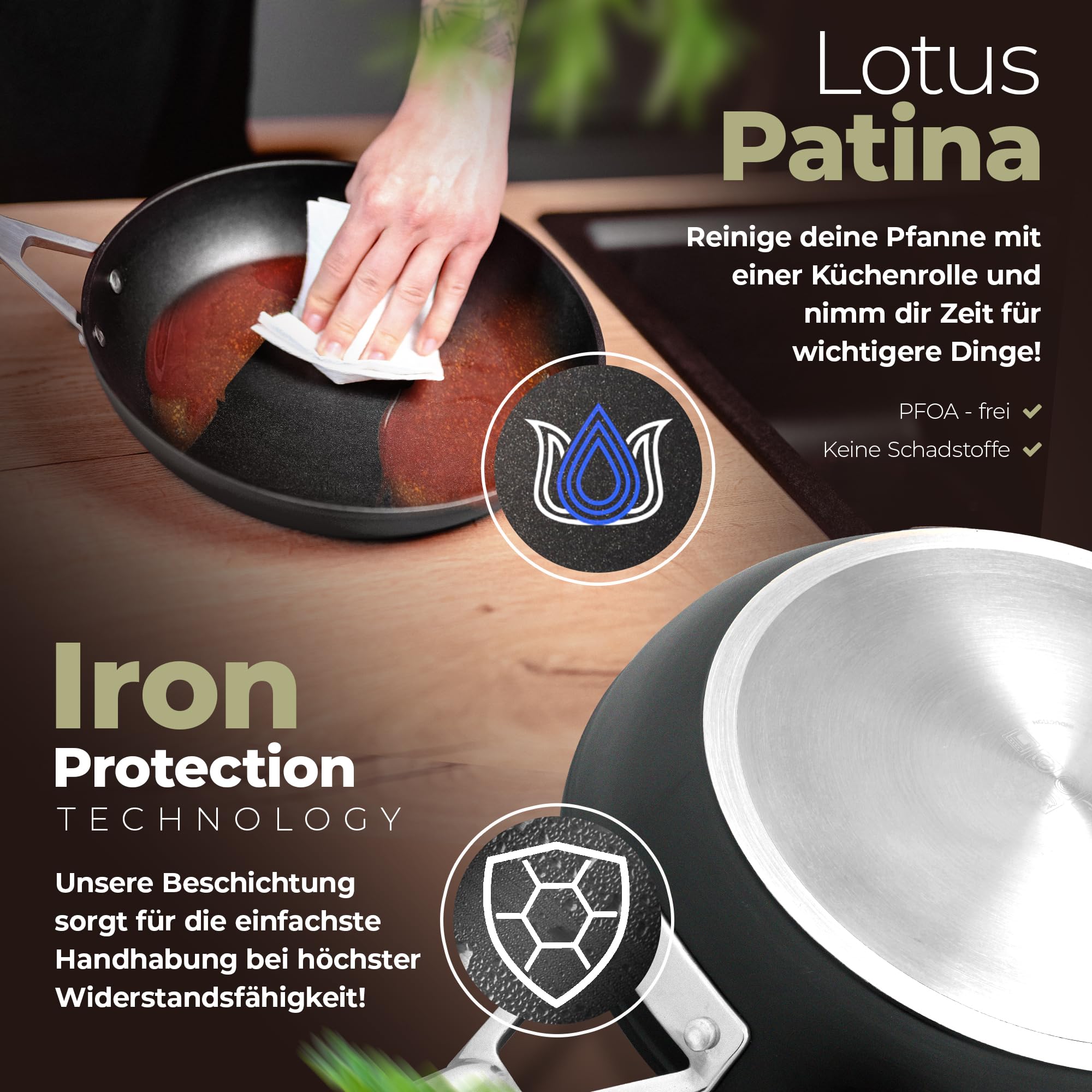 TLESS® Patelnia z pokrywką nadająca się do piekarnika Ø 28 cm | Patelnia do smażenia i uniwersalna do indukcji | bardzo odporna i odporna na zmywarkę | powłoka patelni w kolorze czarnym | Wypróbuj