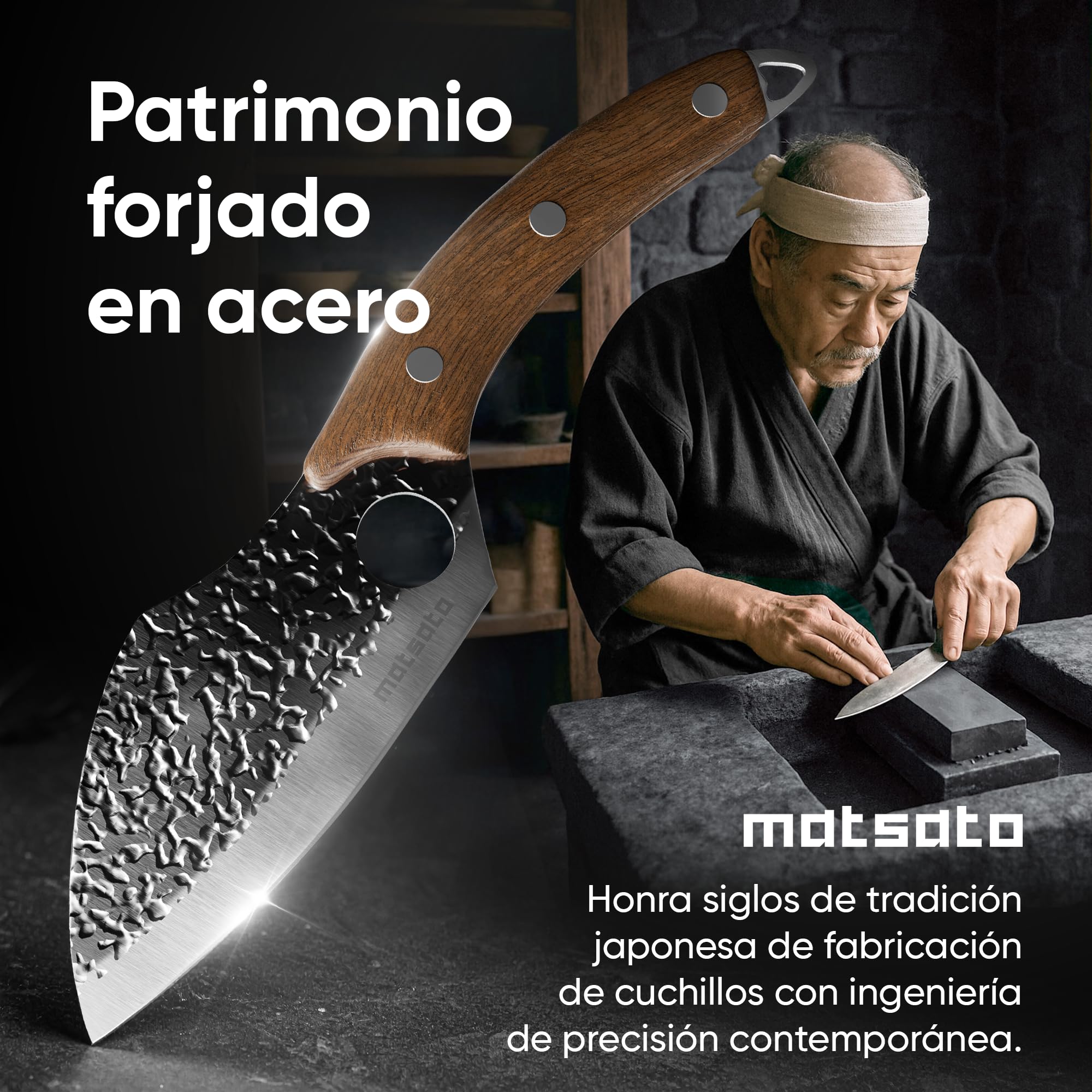 Matsato Cuchillo de Chef Profesional de Acero Damasco, Cuchillo de Cocina Multifuncional, Mango de Madera Ergonómico con Diseño de Agujero para Mejor Control