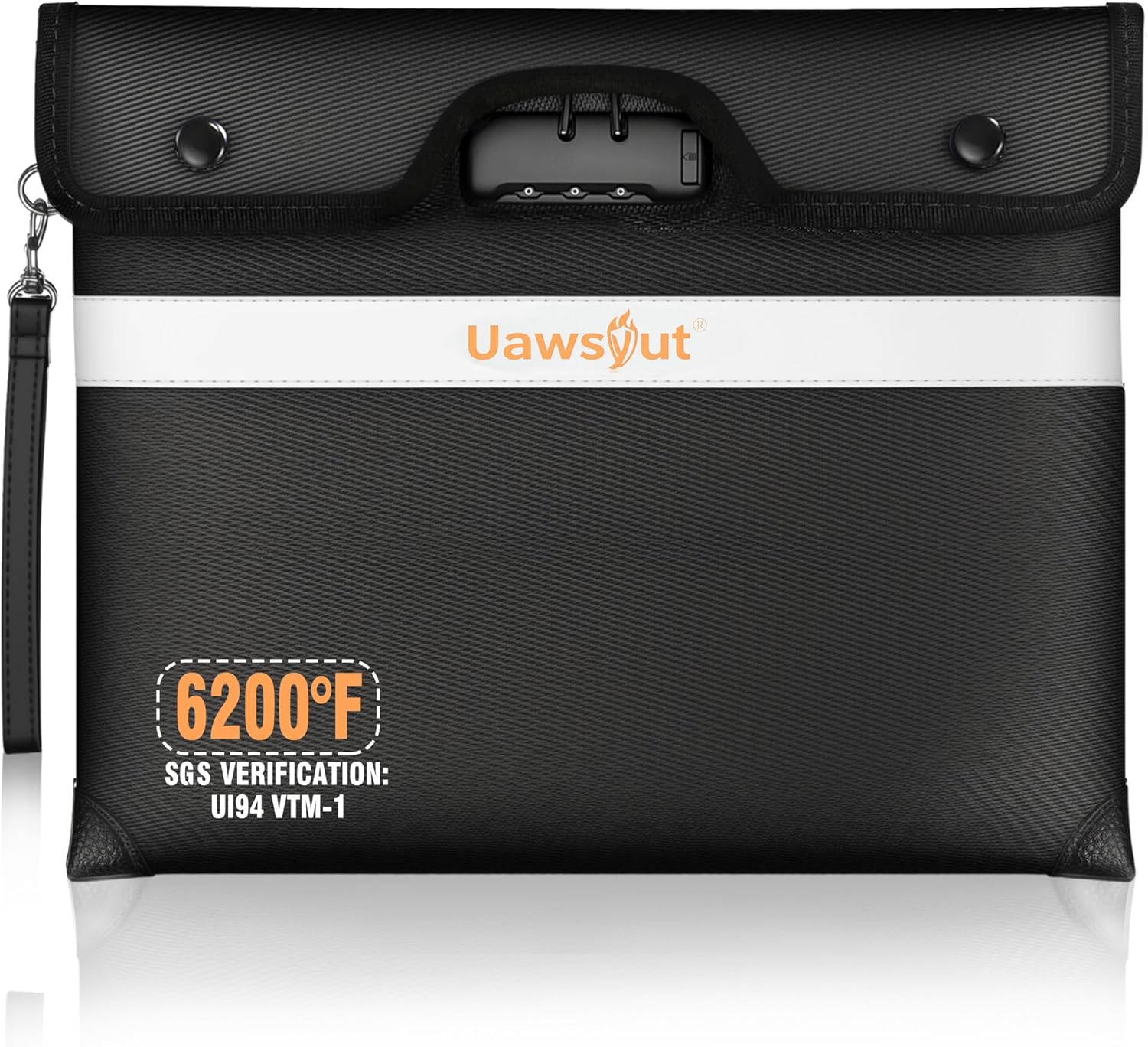 6200℉ Fireproof Document Bag with Lock, Portable Money Bag, Water Resistant Envelope with Reflective Strip