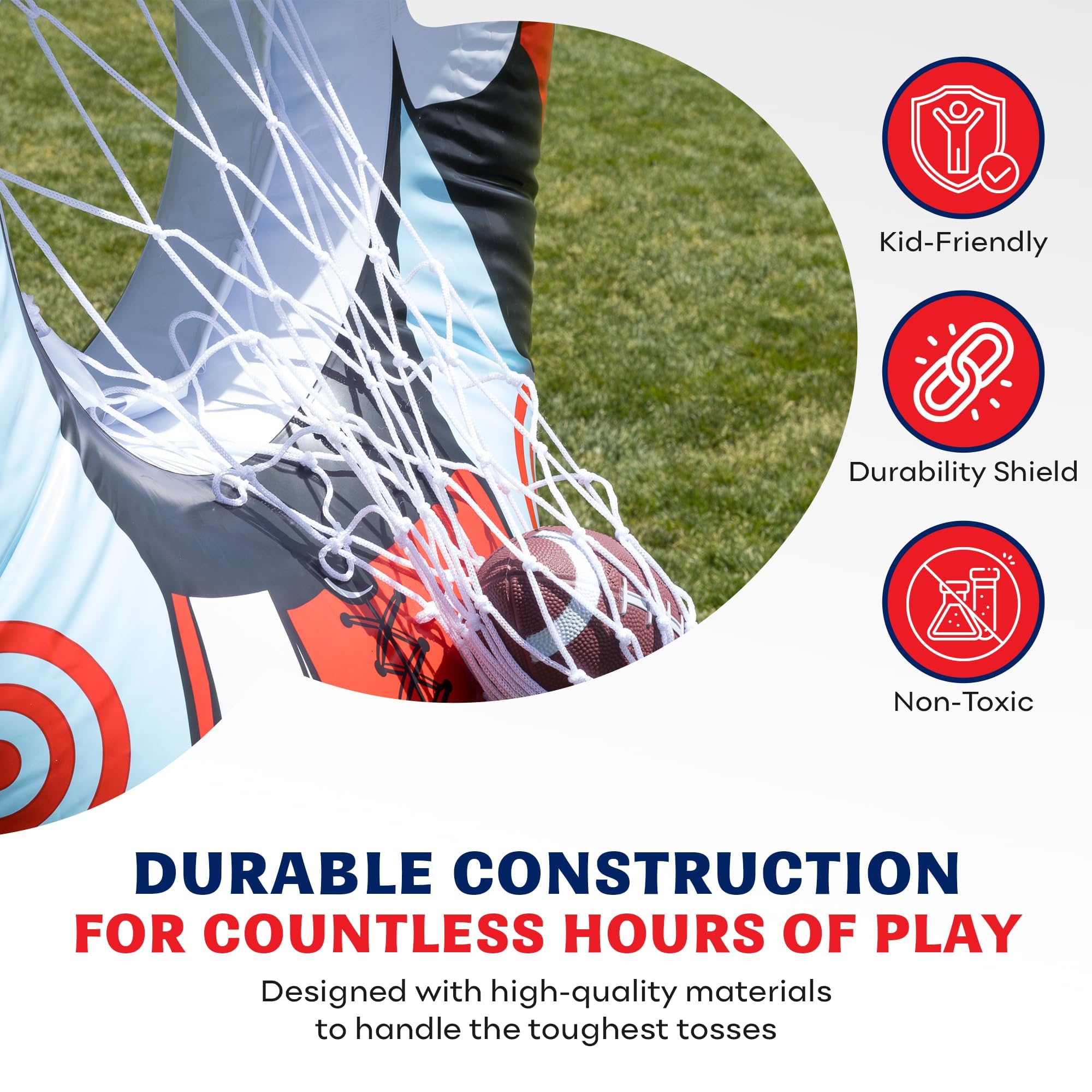 Inflatable Football Target - Double-Sided Toss Training Game with Mini Footballs - Fun Kids Throwing Football Games for Indoors, Outdoors, Birthdays, Camping, Beach - 65 Inch