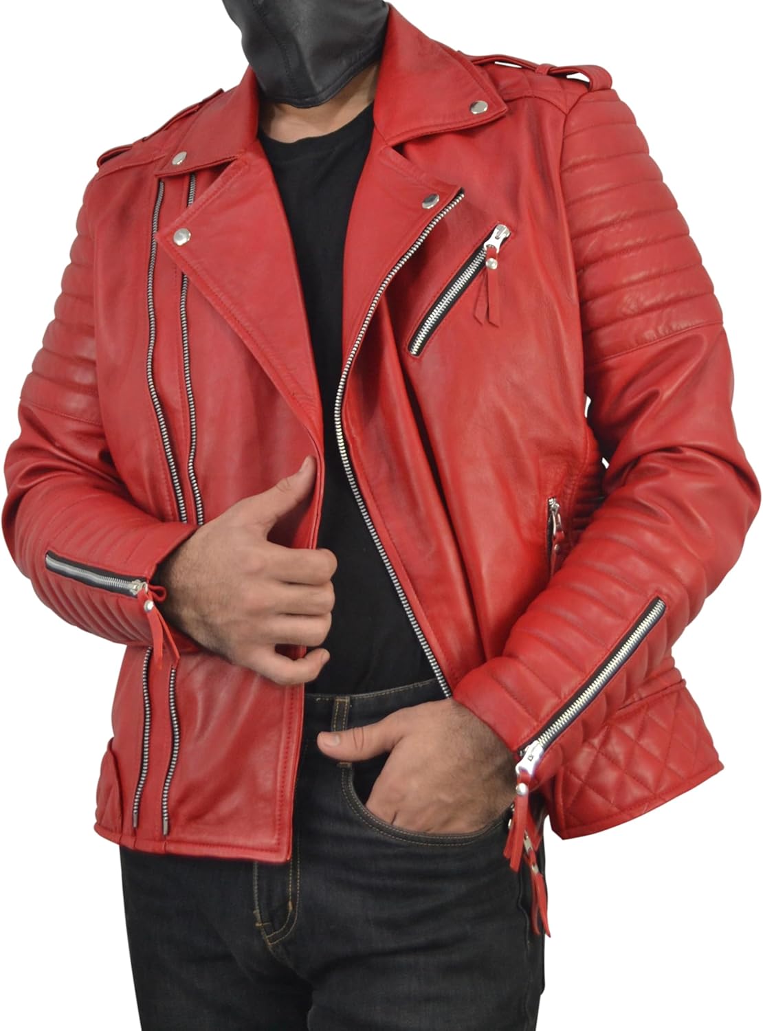 Mens Leather Jacket - Biker Leather Jacket For Men - Lightweight Slim Mens Leather Motorcycle Jackets Black Real Lambskin