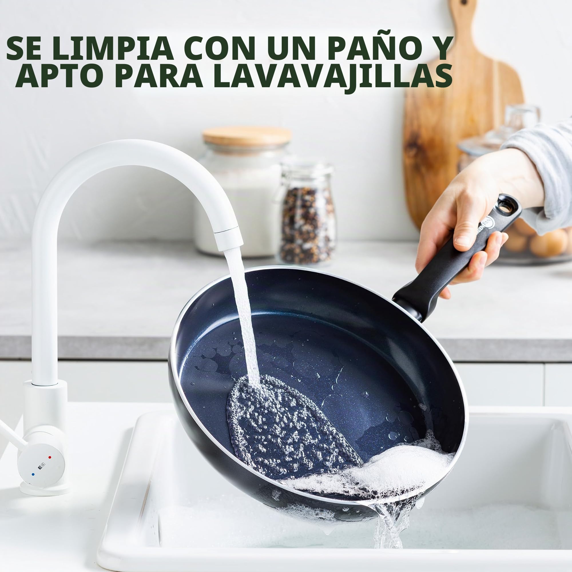 GreenPan Torino Sartén de Cerámica Antiadherente Saludable de 28 cm, Libre de PFAS, Apta para Inducción, Apta para Horno hasta 160°C, Apta para Lavavajillas, Negra
