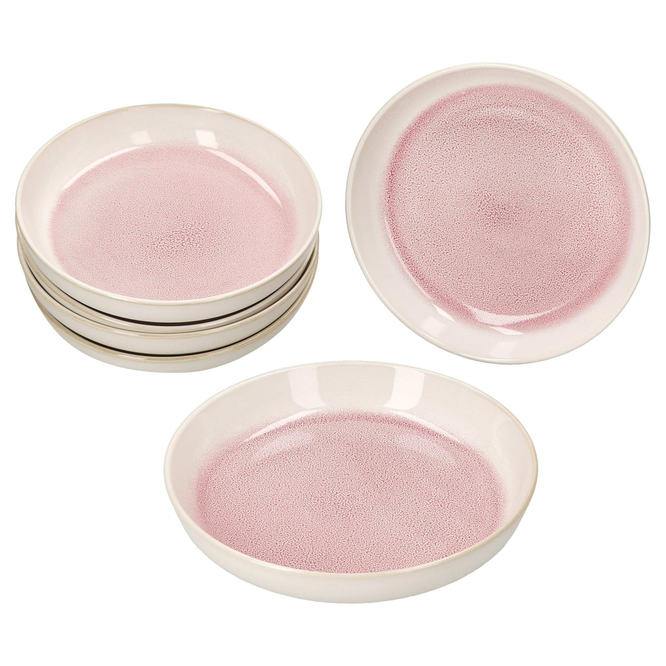 MamboCat Reactive Glaze Paris - Set di 6 piatti fondi, 400 ml, crema e rosa, piatti in gres porcellanato per 6 persone, piatti profondi per insalata, pasta, cereali e così via.