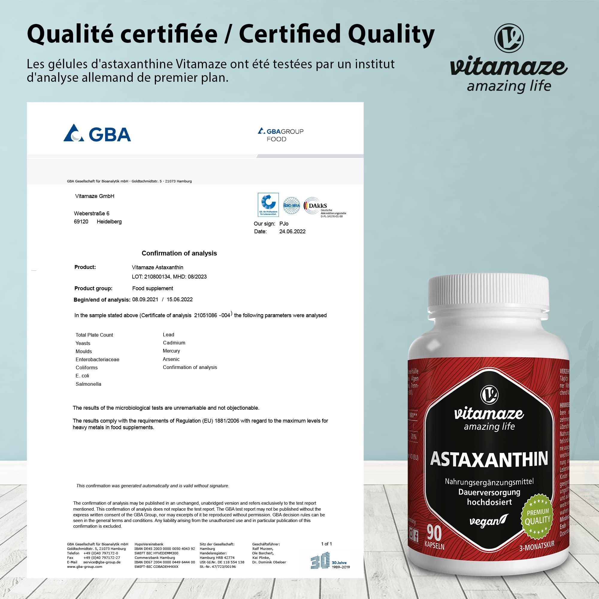 Astaxanthine avec Thiamine pour 3 Mois - 4mg Pure Astaxanthine a partir de Algues Haematococcus - Naturelle et Vegan en Poudre provenant D'Algues, 90 Capsules