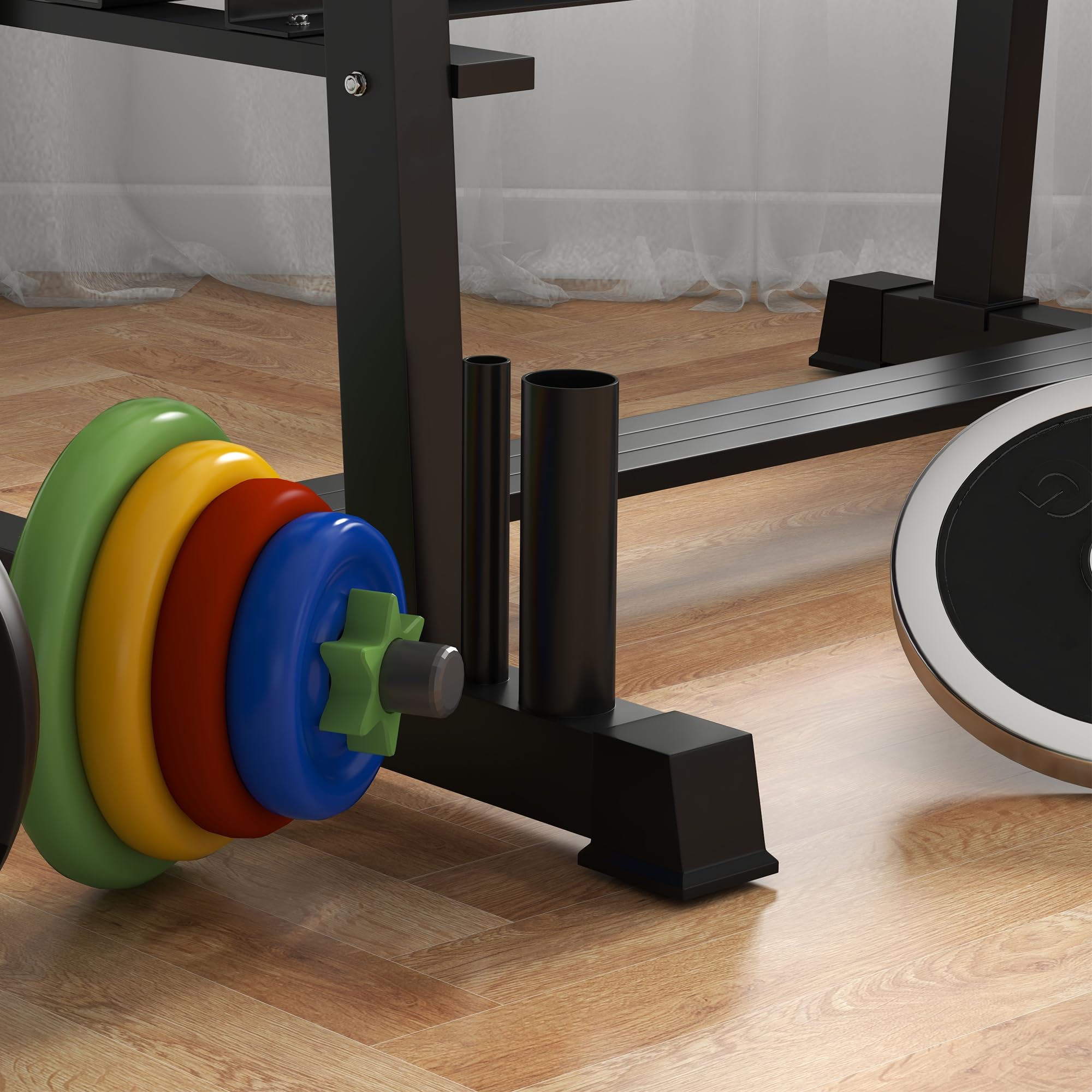 SPORTNOW Rastrelliera per Manubri in Acciaio con 4 Aste a Distanza Regolabile per Pesi, Kettlebell e Bilancieri, 131x75x80 cm, Nero