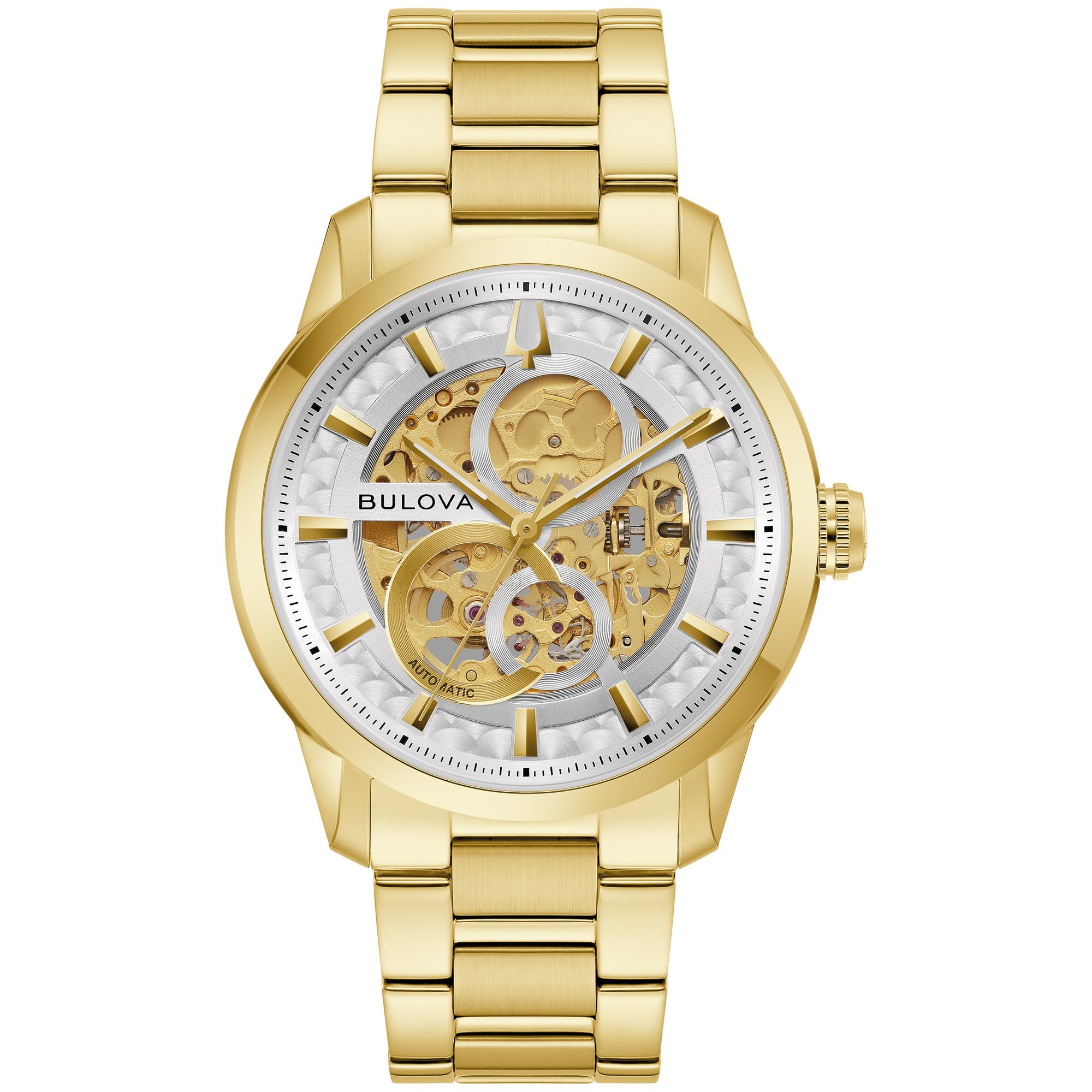 Bulova Men's Automatic Sutton Watch, Gold-Tone Stainless Steel Case & Silver-White Dial (…