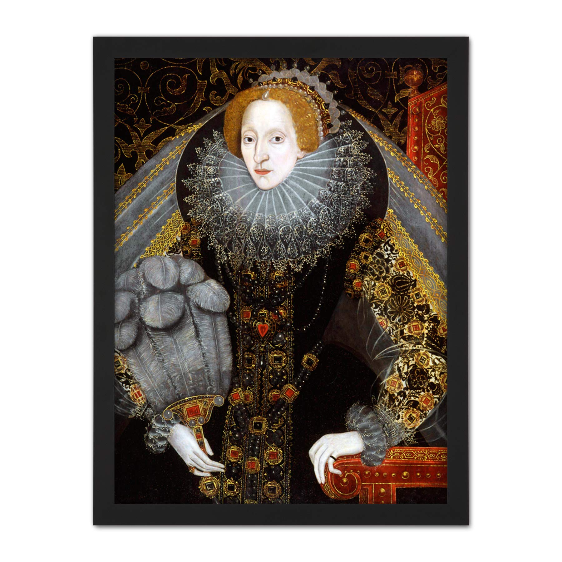 Queen Elizabeth I England Portrait Painting Royal Historic Large Framed Art Print Poster Wall Decor 18x24 in