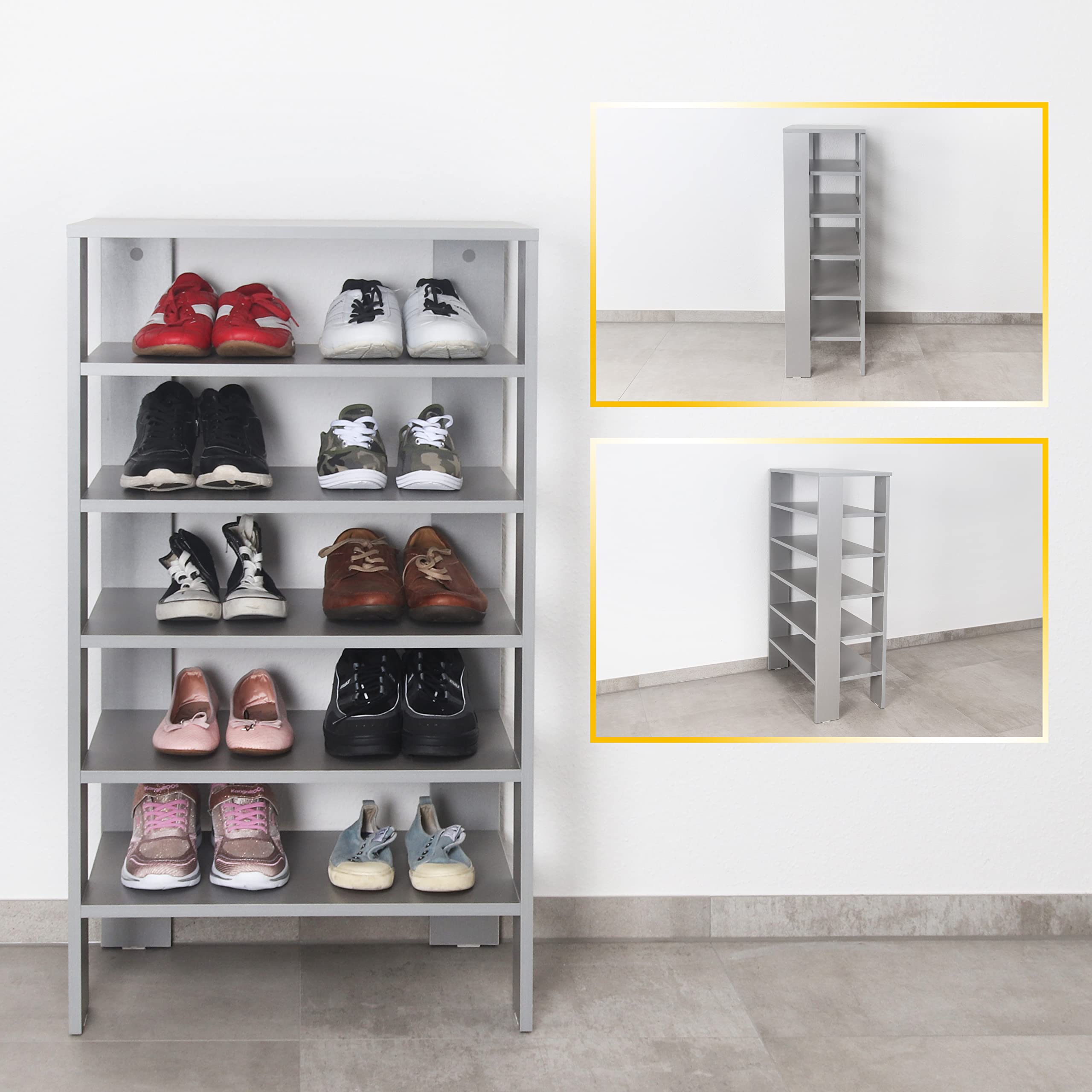 RICOO Schoenenrek smal en hoog 88 x 55 x 32 cm staand rek geperst hout wit WM040-WM, schoenenstandaard met 4 niveaus, schoenenkast open, schoenenrek gang schoenenrek, staand rek klein, schoenenrek wit