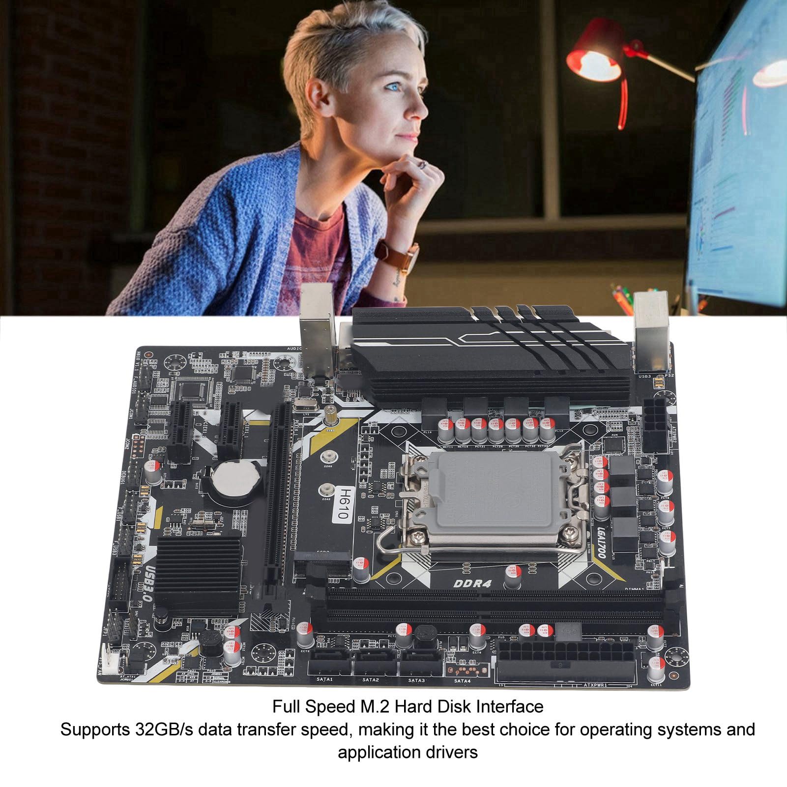 Płyta Główna H610U, ATX, DDR4 DIMM 64 GB, PCIe Gen 3.0 X16, M.2 SSD 32 GB/s, Stały Kondensator, Stabilne Zasilanie dla LGA 1700, z VGA