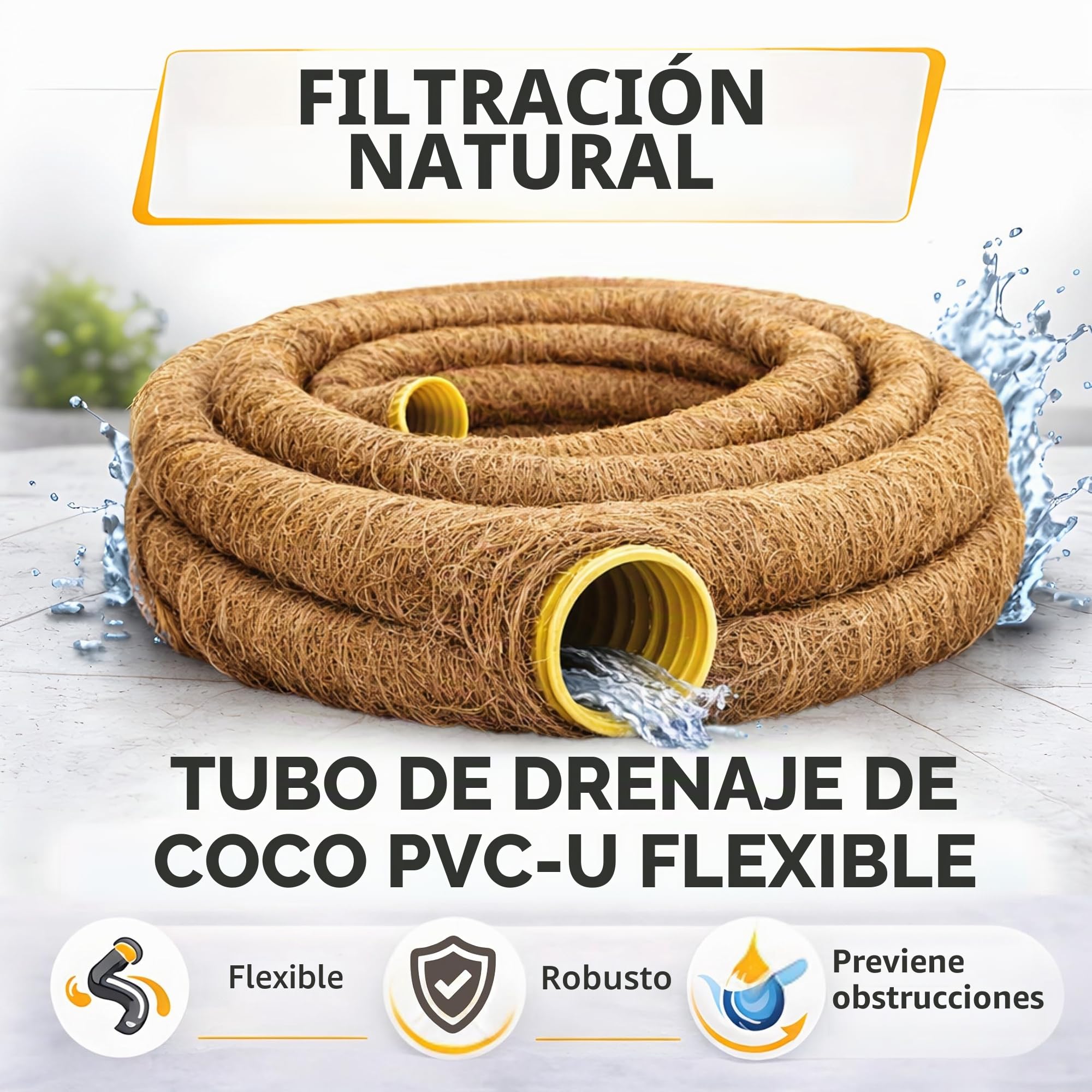 10 M Tubo de drenaje DN 80 perforadas con filtro de coco, revestida Coco