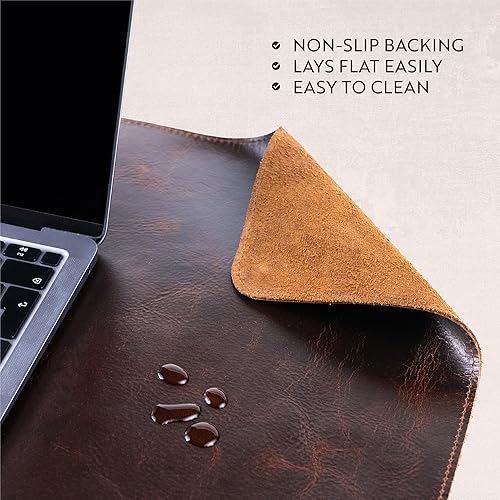 Miniatura 6 de moonster Almohadilla de escritorio de cuero 100% genuino con soporte para bolígrafo, protector de alfombrilla de escritorio para mesas de oficina,