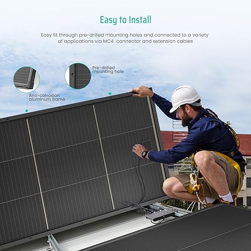 Miniatura 6 de Bifacial - Panel solar monocristalino de 130 W, 12 V 130 W, módulo de alta eficiencia, tecnología monocristalina, funciona con cargador para