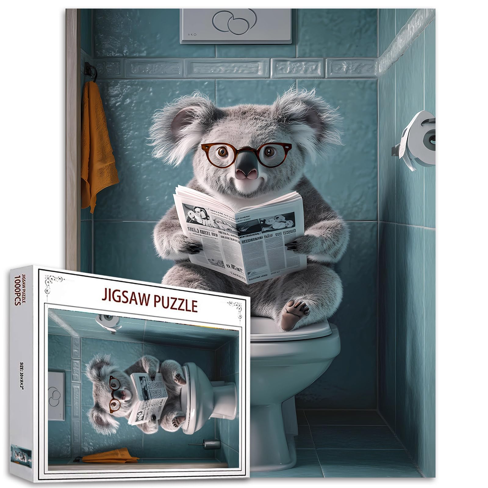 1000 Stück Koala Toilette Zeitungspuzzle für Erwachsene Tier WC Puzzles Wildlife Toilette Puzzle 27×20 Zoll herausfordernde Familie Aktivität Spiele Bunte DIY Craft Puzzle für Home Decor Geschenke