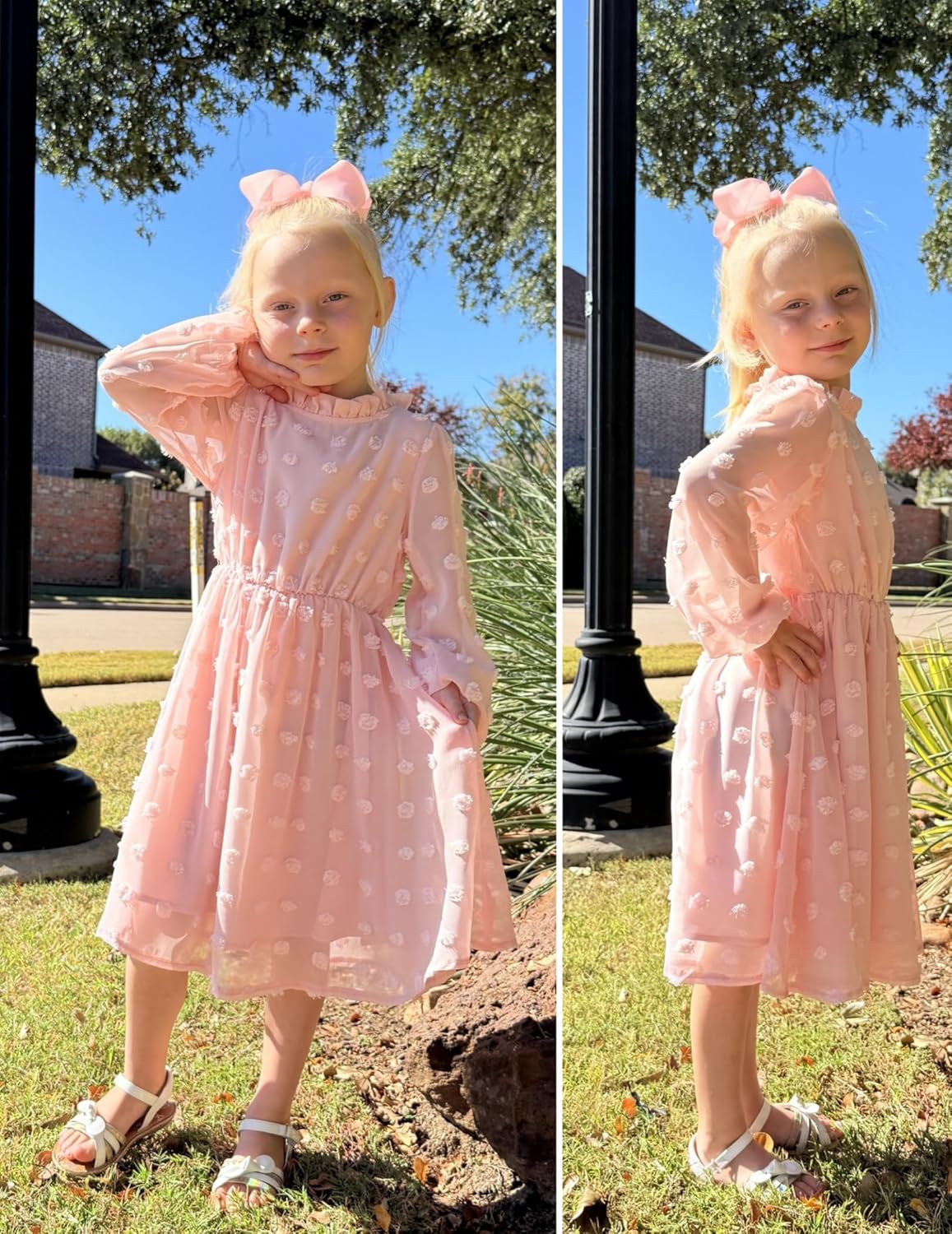 Arshiner Girls Dress Long Sleeve Swiss Dot Ruffle Collar Flowy A-Line Party Dress for Kids 5-13Y - Image 6