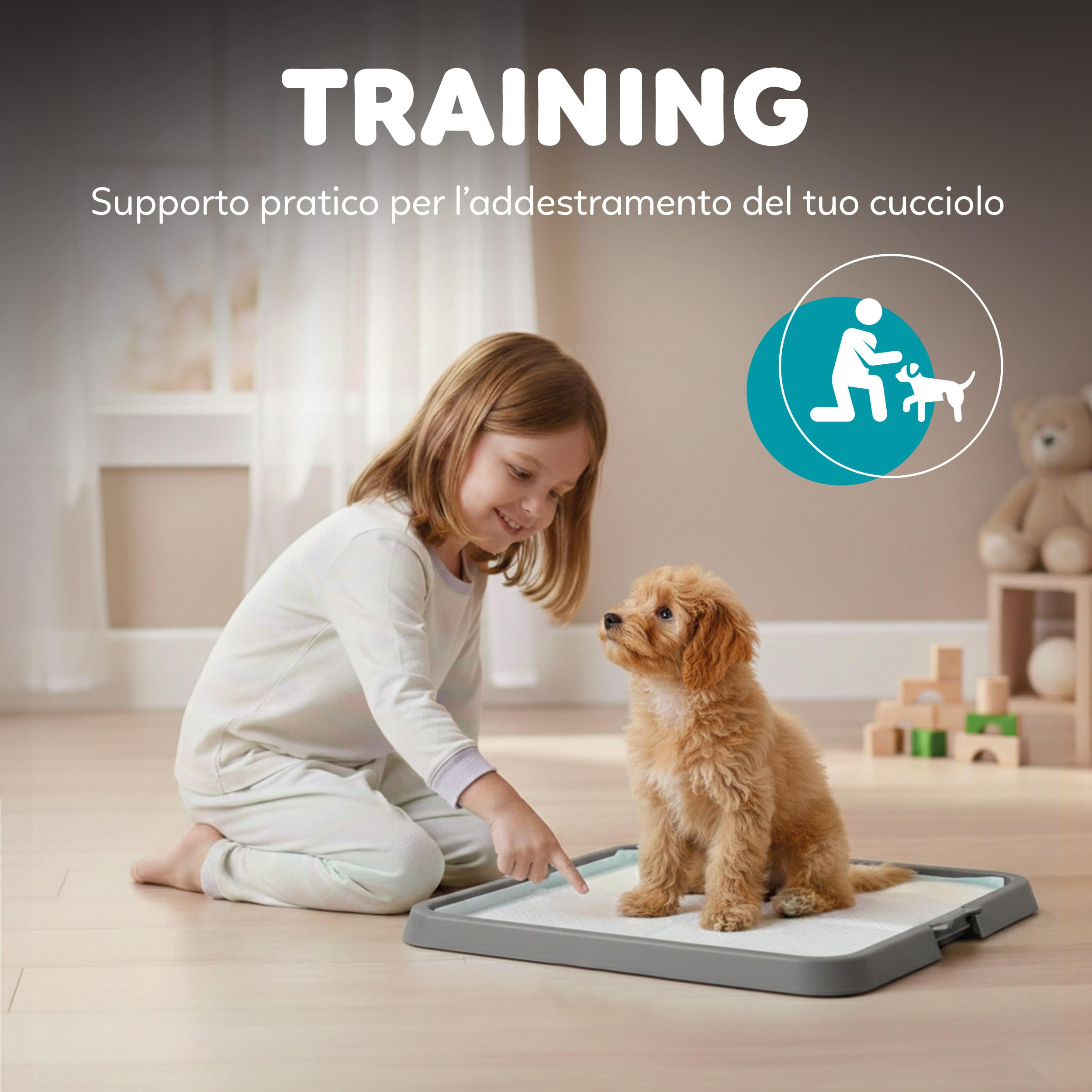 AqpetFriends Lettiera per Cani con Vassoio Porta Tappetini Assorbenti 60x60 cm, Base Antiscivolo per Traversine Igieniche, Ideale per Addestramento Cuccioli e Uso Domestico