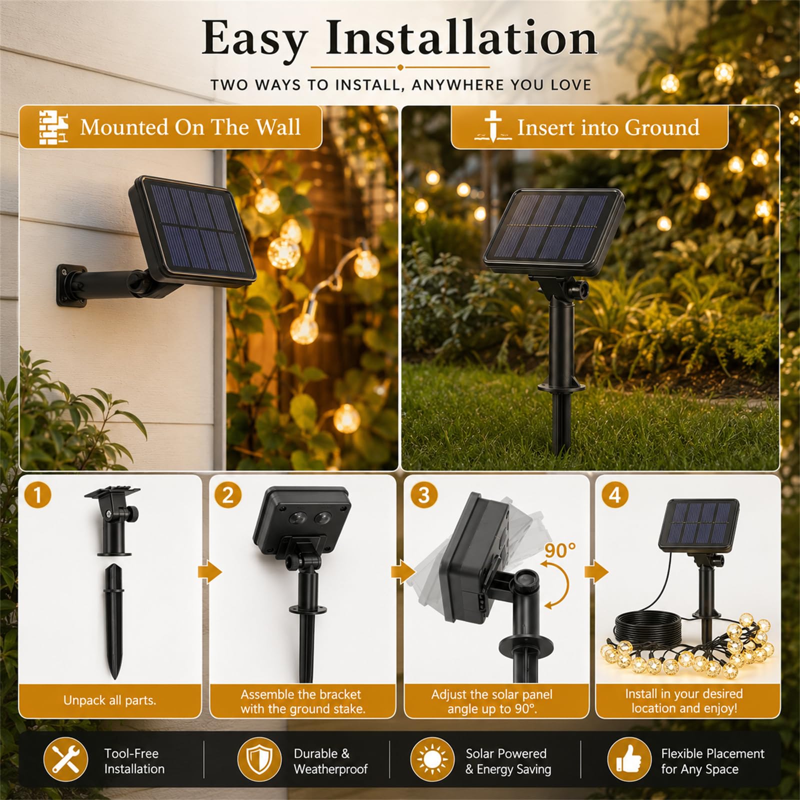 ENEN LED Solarlampen für Außen, 2.3cm Durchmesser Solar Lichterkette Outdoor, Lichterkette Außen Solar IP65 Wasserdicht, für Hochzeit,Party,Schlafzimmer,Garten Balkon Deko (Orange,32M/300LED)