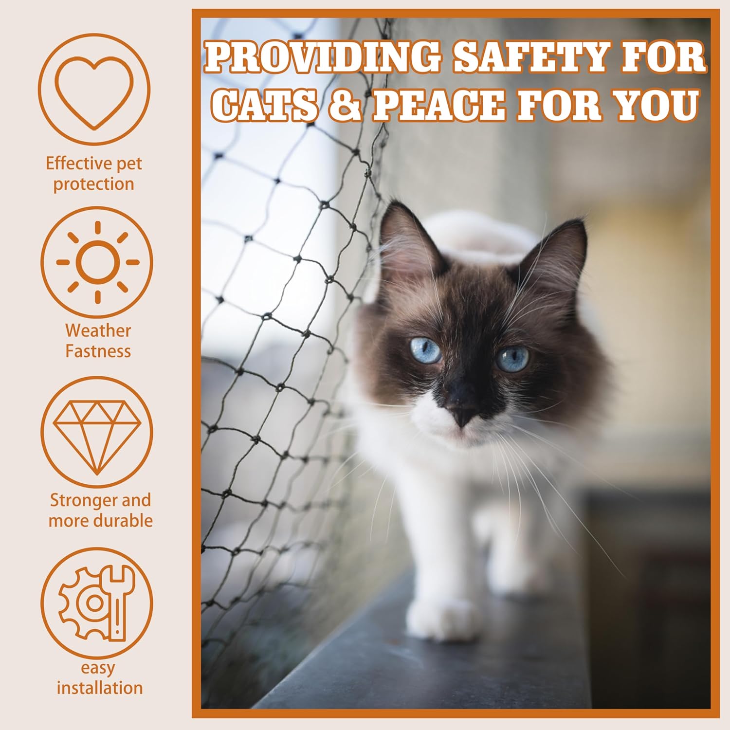 Cat Netting,Balcony Netting for Pets,Steel Wire Reinforced Balcony Screen for Pets, Anti-Fall Cat Net for Balcony and Windows,Stair, Patio（Black,10 * 20ft）