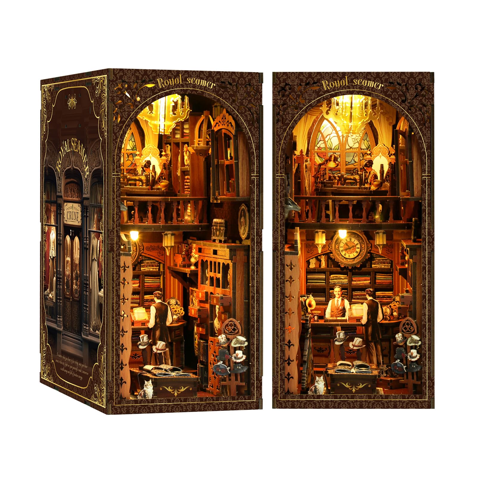 Book Nook Kit, DIY Miniature Dolls House Kit with Furniture and LED Light, 3D Puzzle Wooden Art Bookends