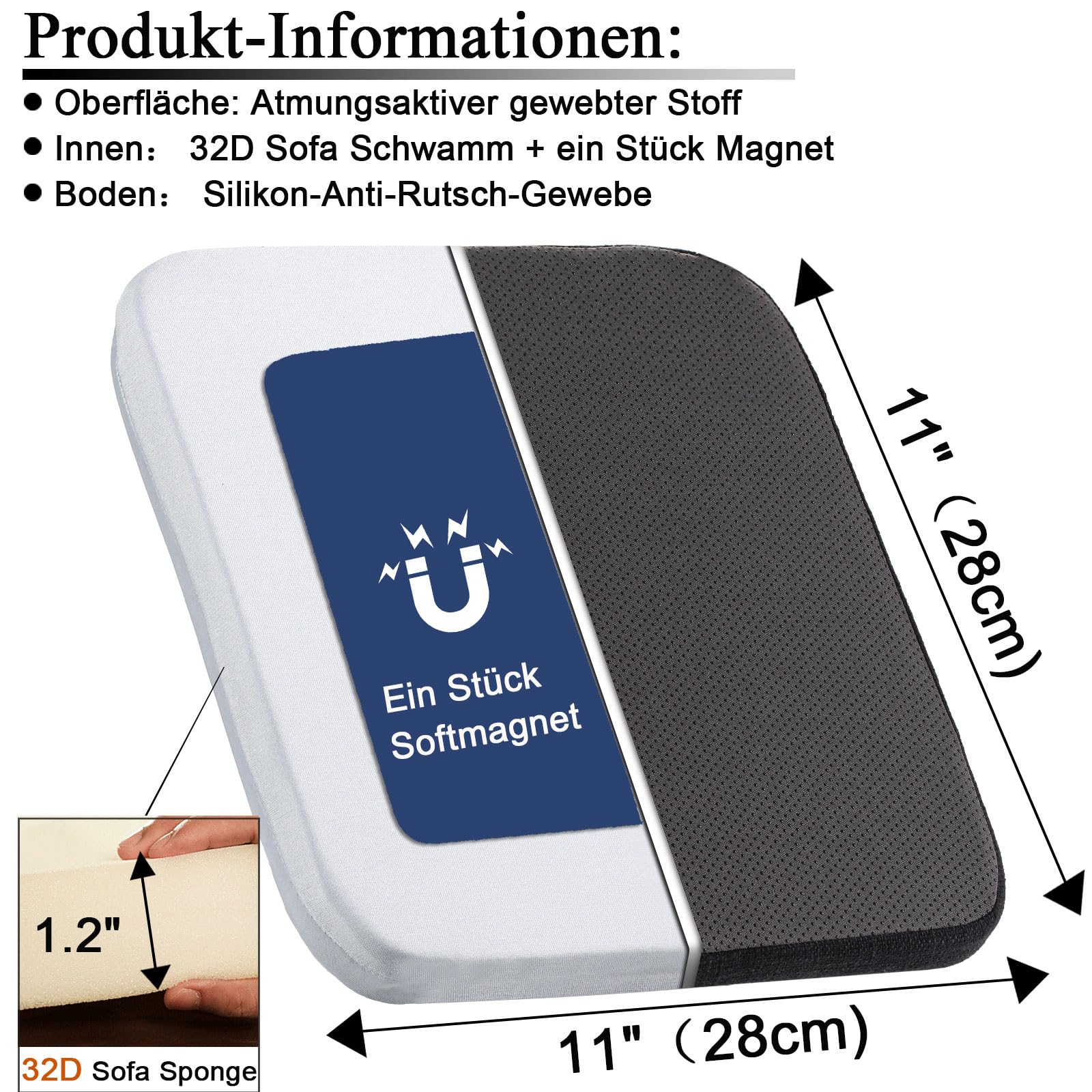 BUYUE Leinen magnetische Barhocker Kissen 1 Stück, Verbesserte Anti-rutsch atmungsaktiv kleinen Stuhl Sitzpolster für Cafe Bistro stapelbar Metallhocker (Quadrat, schwarz, 4)