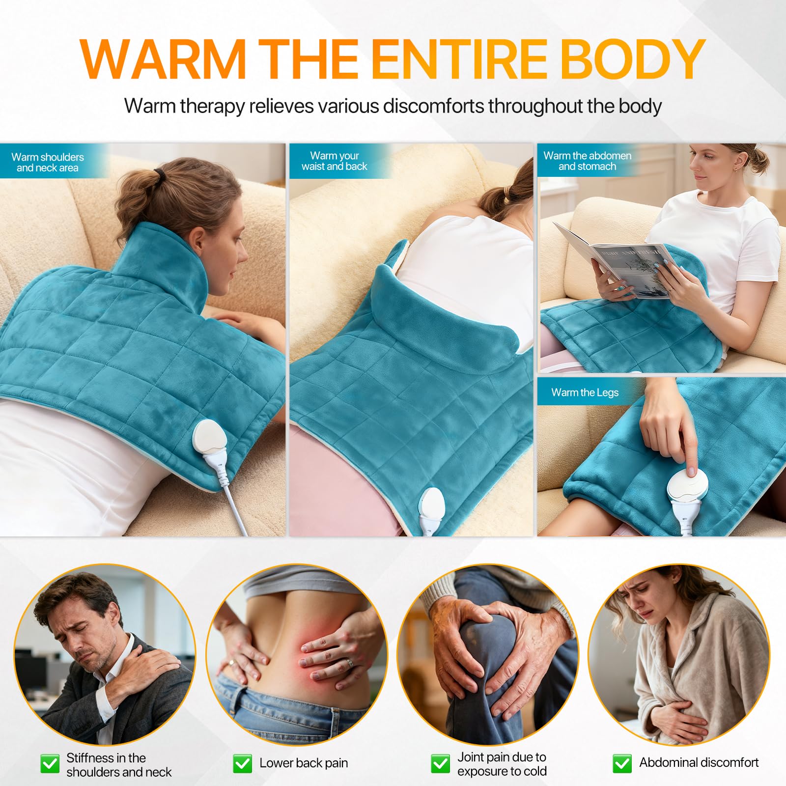 RoserRose 1,2 kg Manta Electrica Cuello y Cervicales, Almohadilla Eléctrica Cervical con 10 Livelli di Calore, 3 Timer, Spegnimento Automatico, Contorno de cuello calefactor ideal per Donne (Azul)