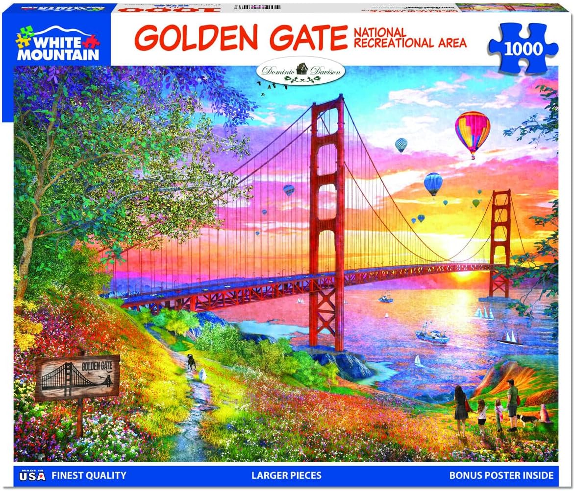 White Mountain 1000 Piece Jigsaw Puzzle San Francisco Bridge Sunset Puzzles with Large Pieces for Adults and Family 24"x30" - Golden Gate States