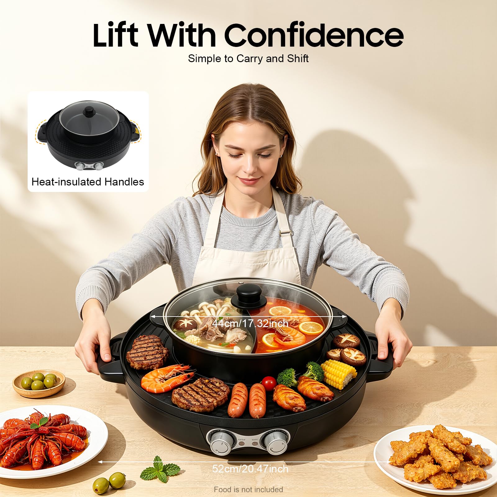 2200 W Hot Pot grill elektryczny 2 w 1 Hotpot garnek 220 V grill elektryczny | Wielofunkcyjny czajnik elektryczny do zupy, czarny, do użytku w pomieszczeniach i w domu