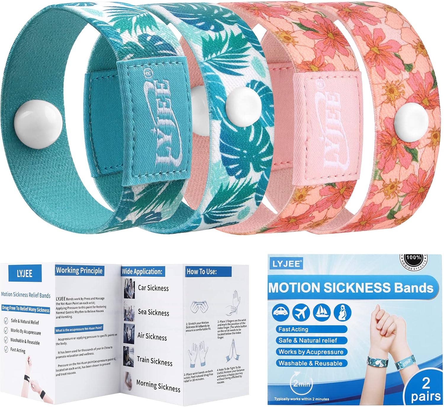 LYJEE Sea Sickness Wristbands, Motion Sickness Relief Bands