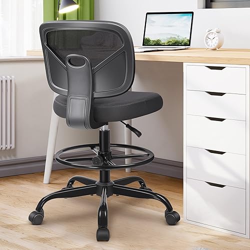 Miniatura 2 de Primy Silla de dibujo de oficina sin brazos, silla alta de escritorio de oficina de altura ajustable y reposapiés, silla ergonómica de escritorio de