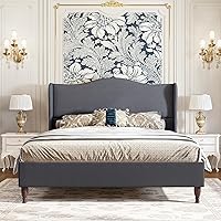 Vista 10 de koorlian Marco de Cama Tamaño Completo Cama Plataforma Tapizada con Cabecera Alta de 51" Wingback, Tela Suave, Estilo Retro Simple Cama Plataforma