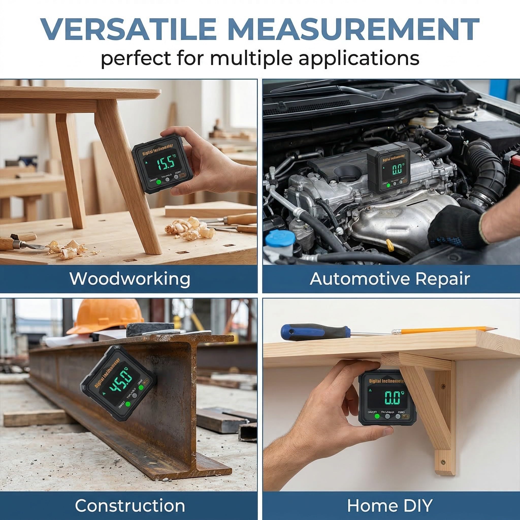 Goniometro Digitale Magnetico, Livella Digitale a Cubo con Magneti su 4 Lati, Inclinometro Ricaricabile USB con Display LED Retroilluminato, Misuratore di Angoli per Sega da Tavolo e Fai da Te