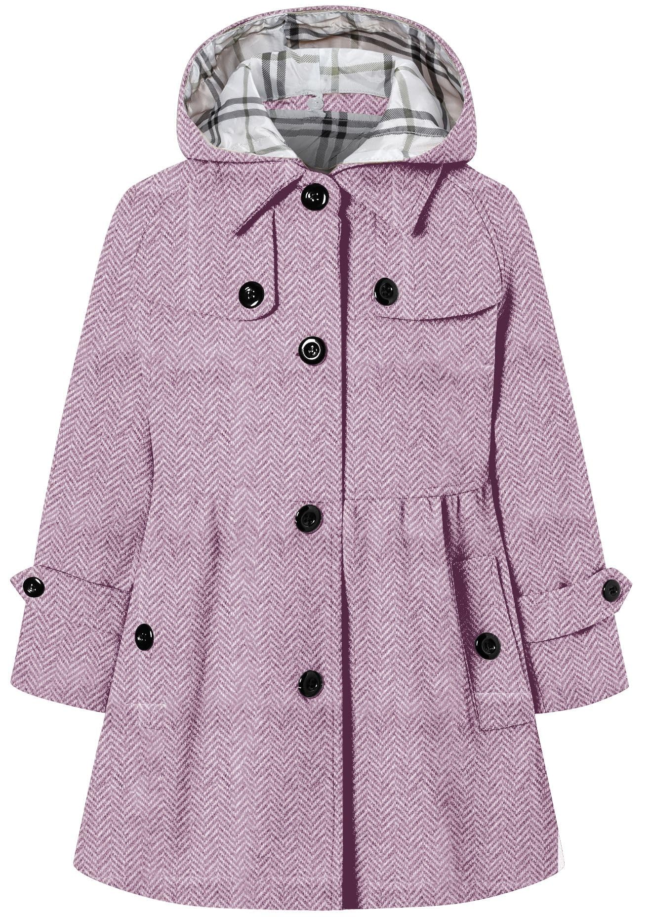 Betusline Girls' Dress Coat Hoodie Wool Blend Coats Fall Winter Peacoat