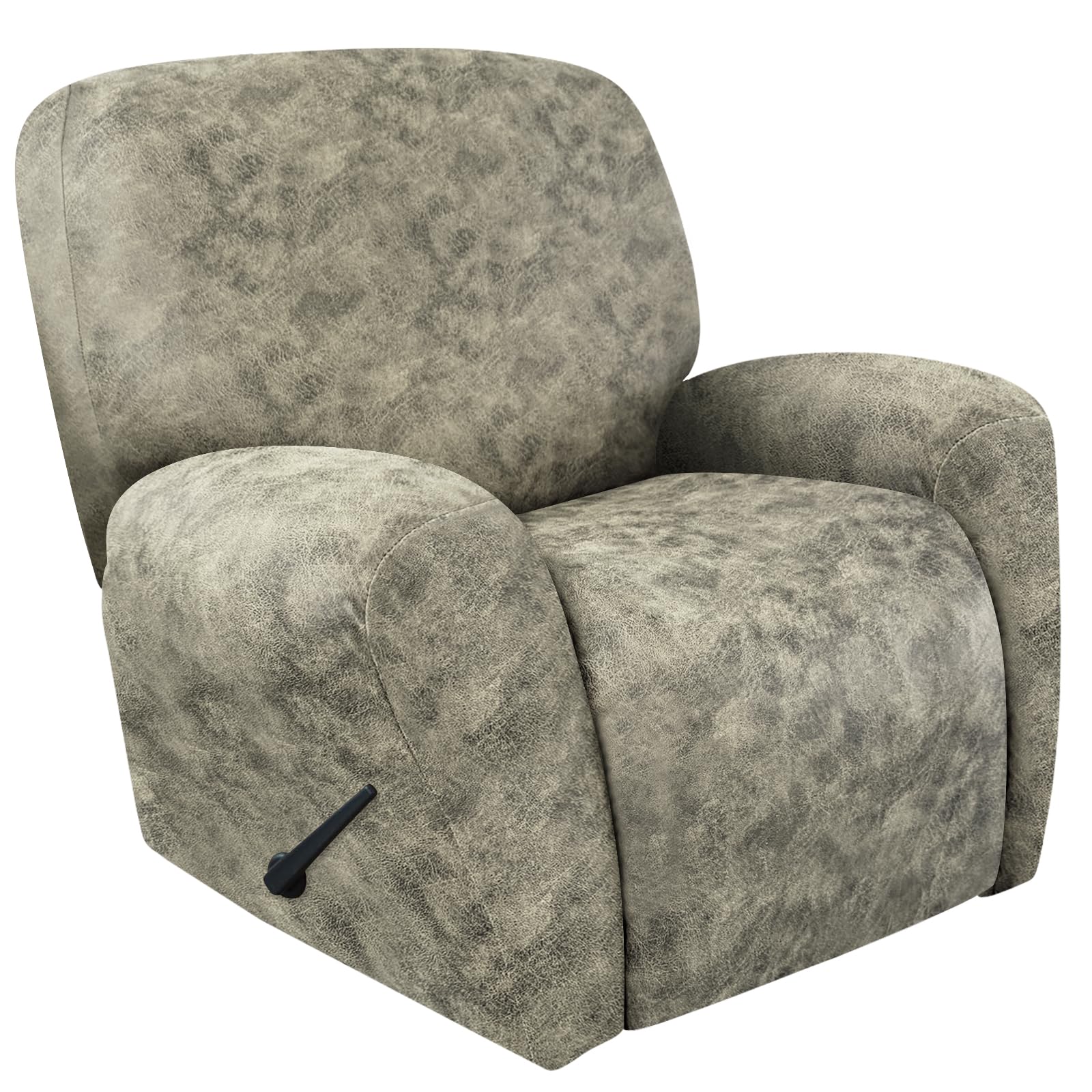 ANARACHON Recliner Chair Covers Leather Look, 4 Pieces Recliner Covers Non Slip, Soft Slipcovers for Large Recliners, Furniture Protector Washable for Pets (1 Seater, 03 Beige)